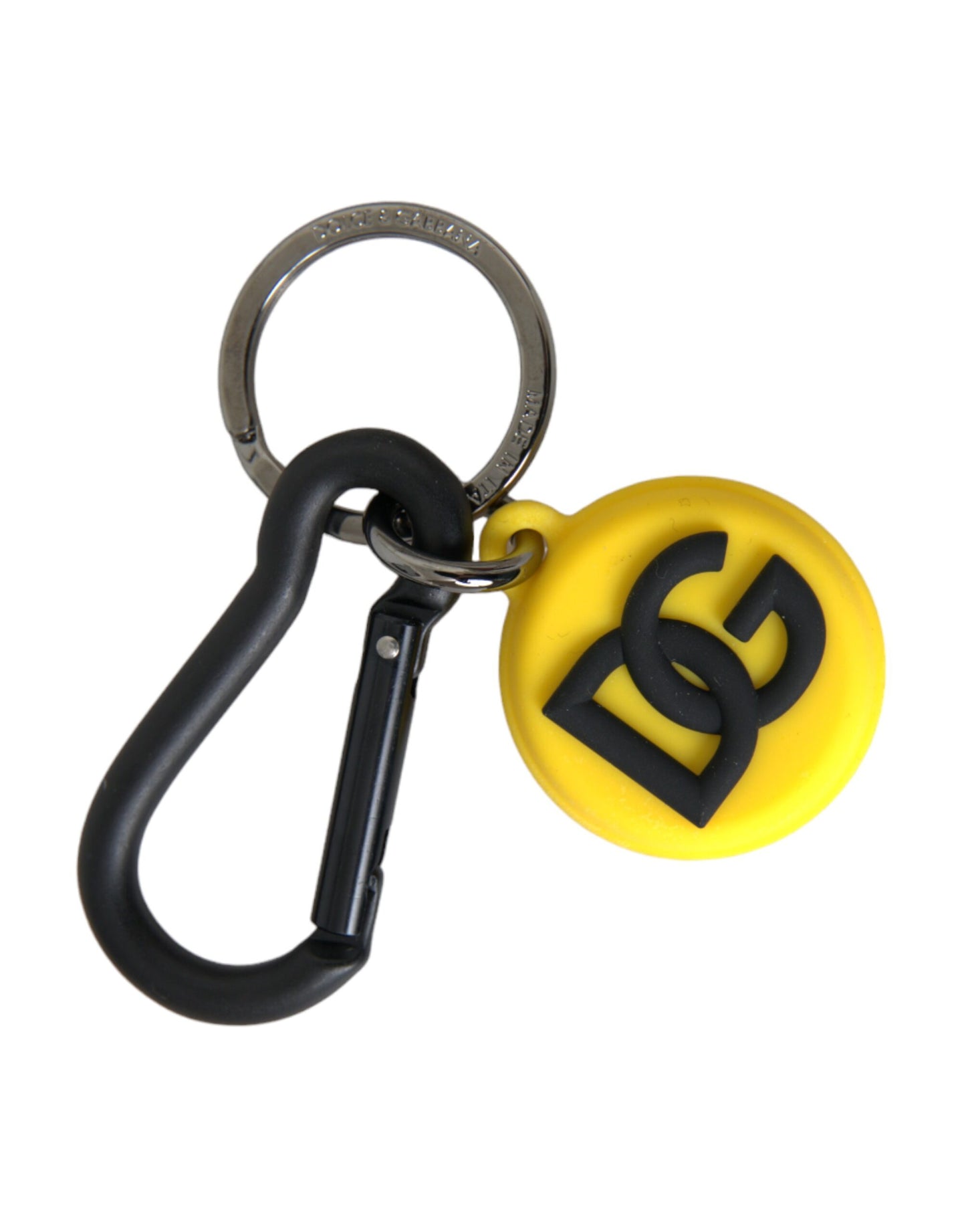 Dolce & Gabbana Yellow Rubber DG Logo Round Brass Metal Keyring Keychain - KALAJ