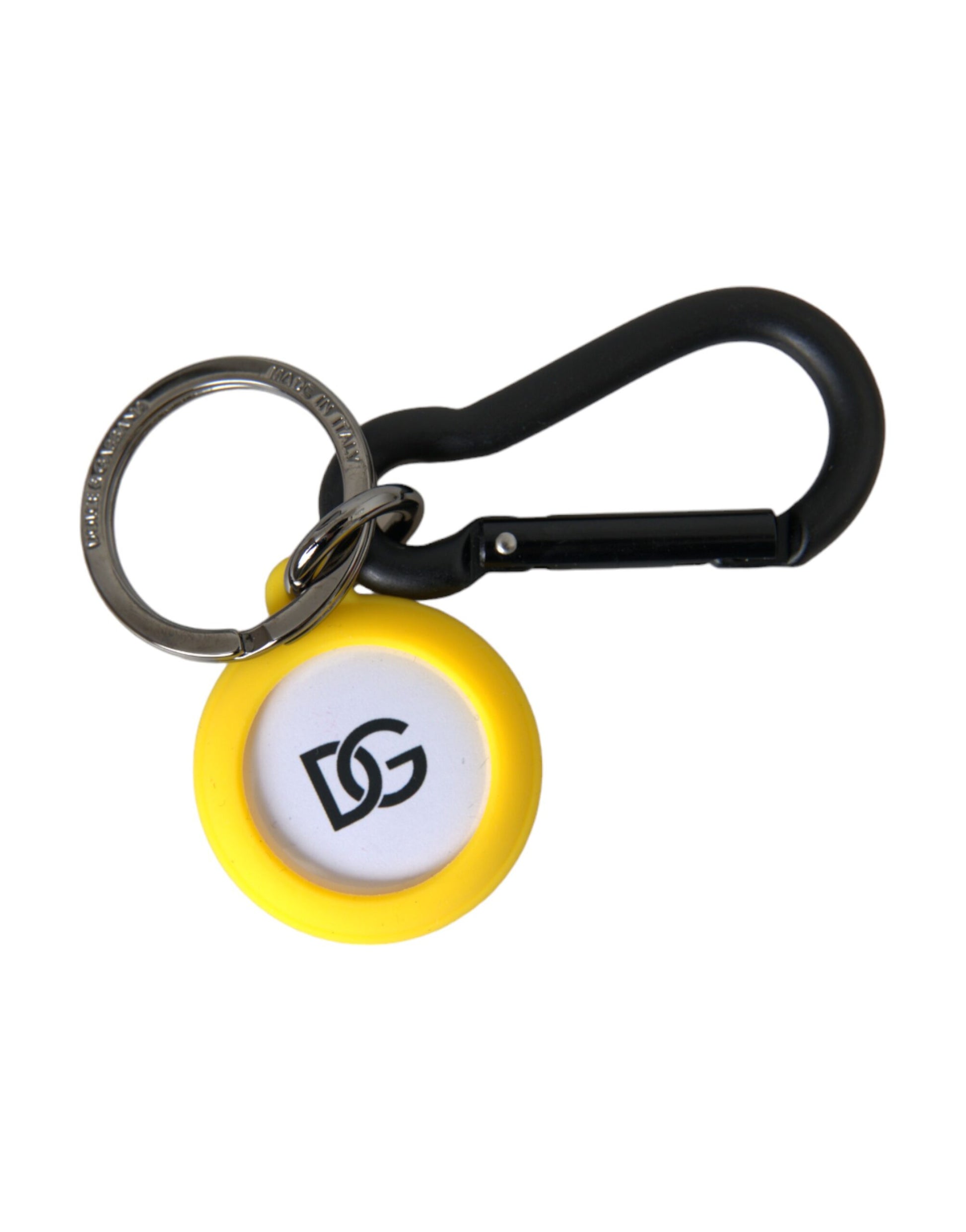 Dolce & Gabbana Yellow Rubber DG Logo Round Brass Metal Keyring Keychain - KALAJ