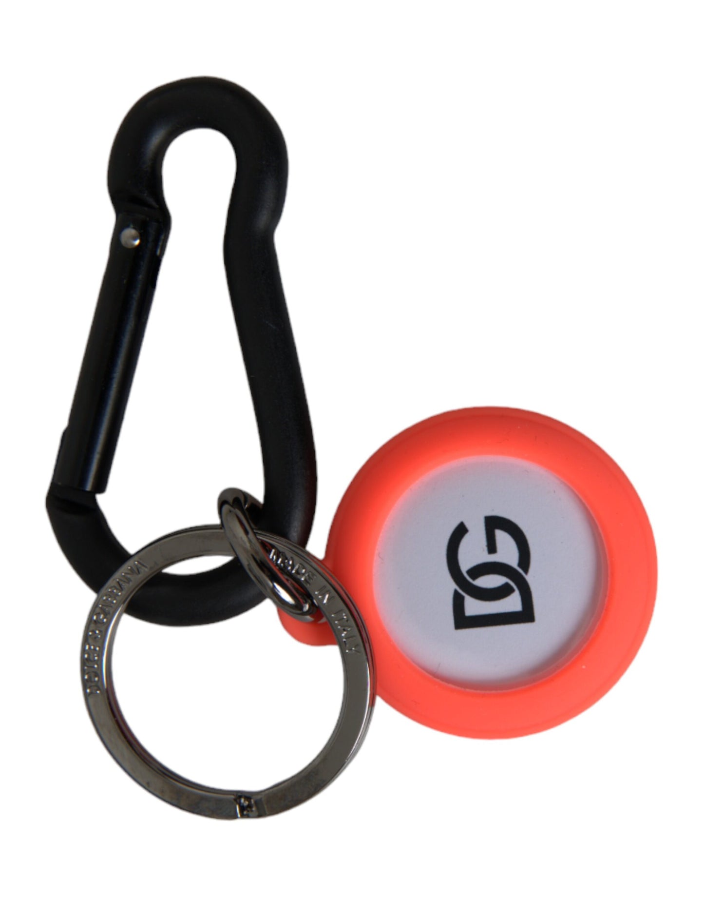 Dolce & Gabbana Red Orange Rubber DG Logo Round Metal Keyring Keychain - KALAJ