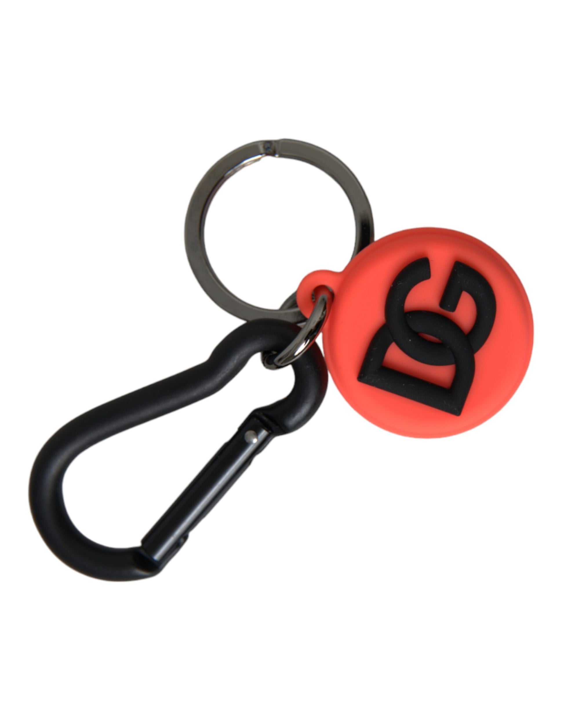 Dolce & Gabbana Red Orange Rubber DG Logo Round Metal Keyring Keychain - KALAJ