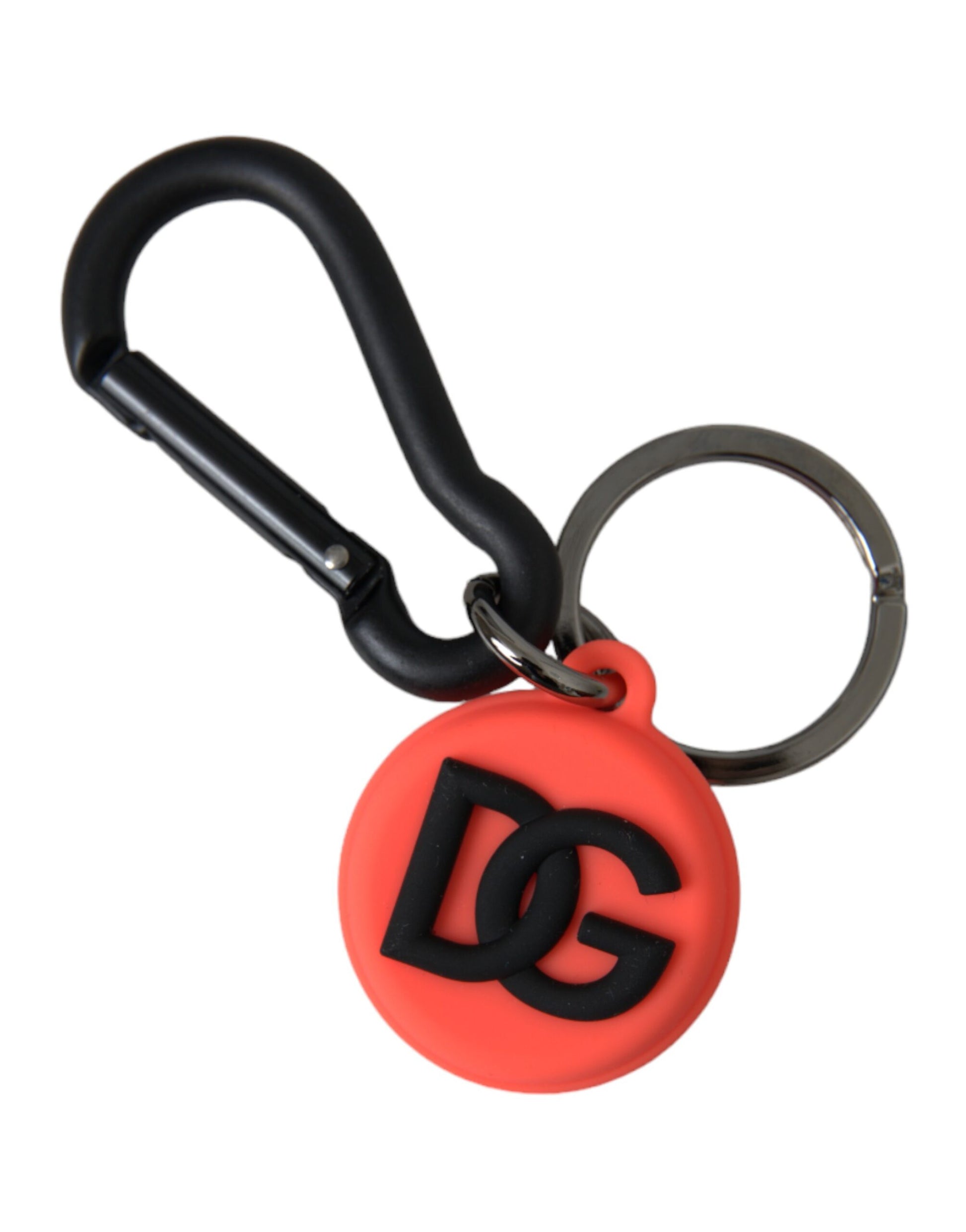 Dolce & Gabbana Red Orange Rubber DG Logo Round Metal Keyring Keychain - KALAJ