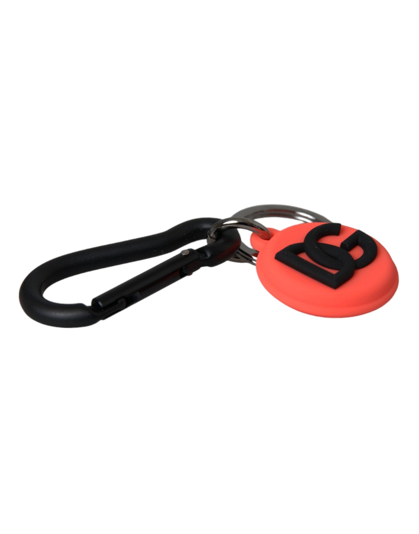 Dolce & Gabbana Red Orange Rubber DG Logo Round Metal Keyring Keychain - KALAJ