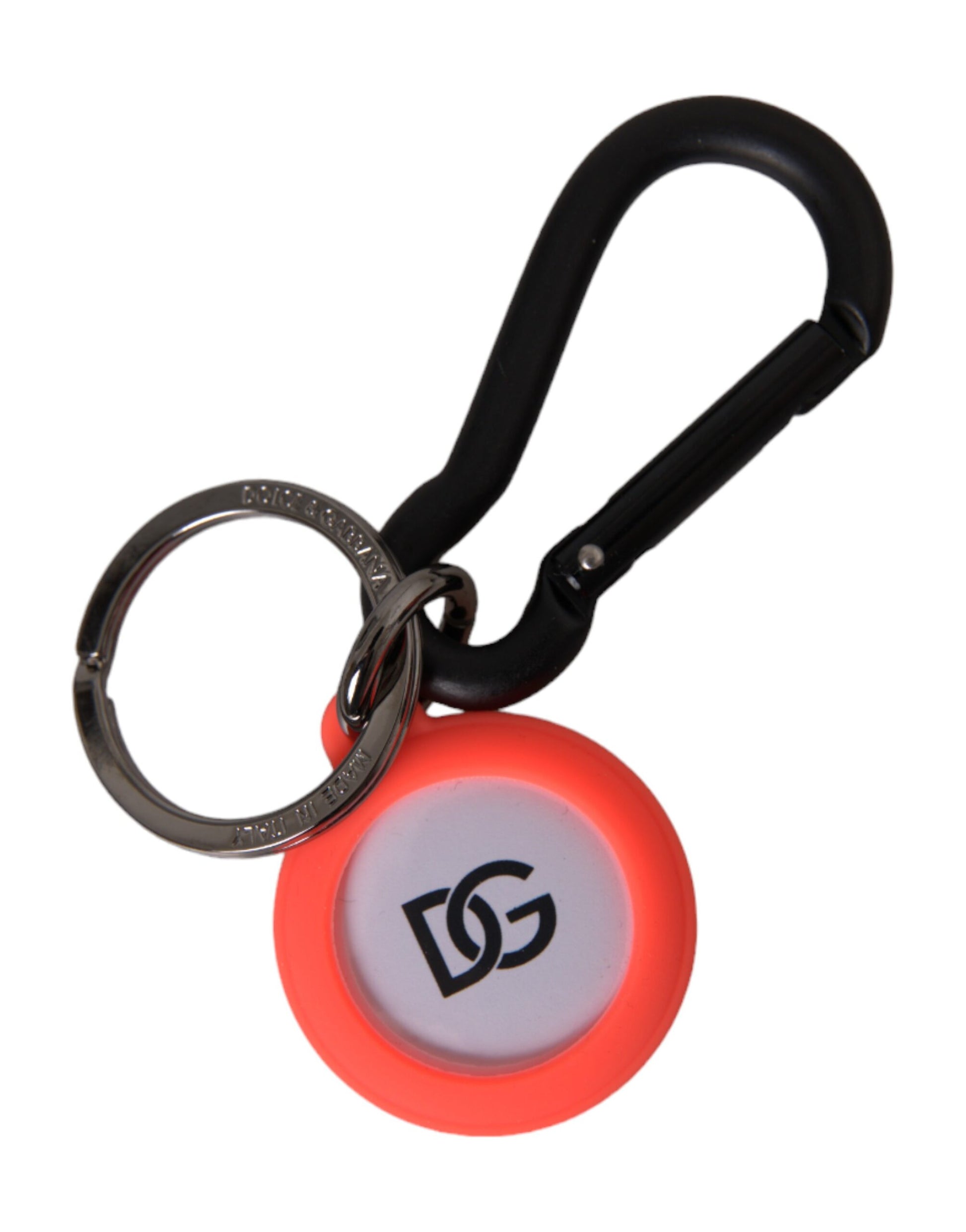 Dolce & Gabbana Red Orange Rubber DG Logo Round Metal Keyring Keychain - KALAJ