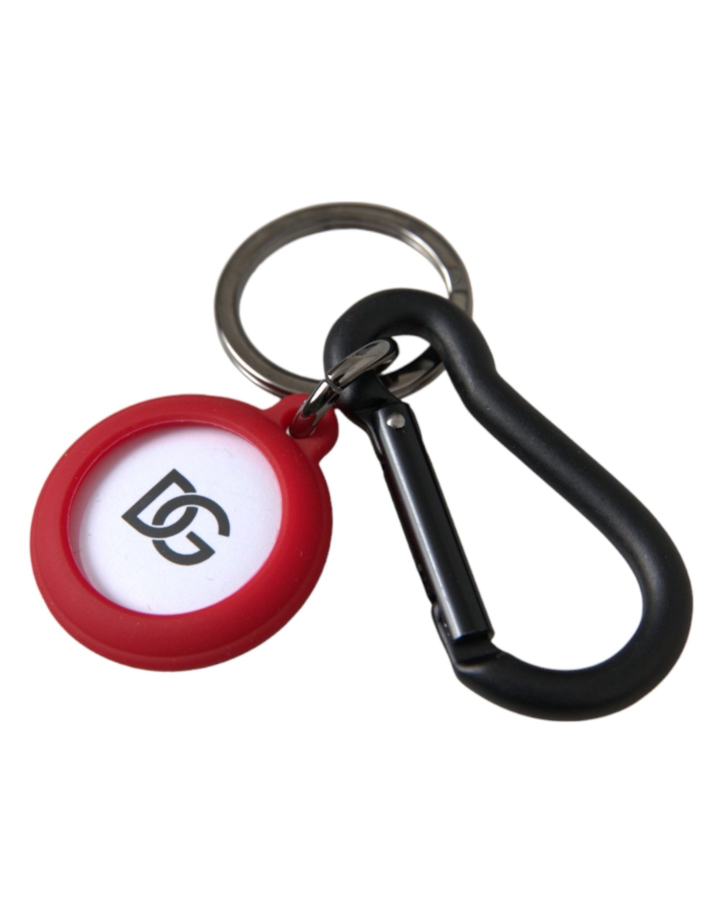 Dolce & Gabbana Red Rubber DG Logo Round Metal Brass Keyring Keychain - KALAJ