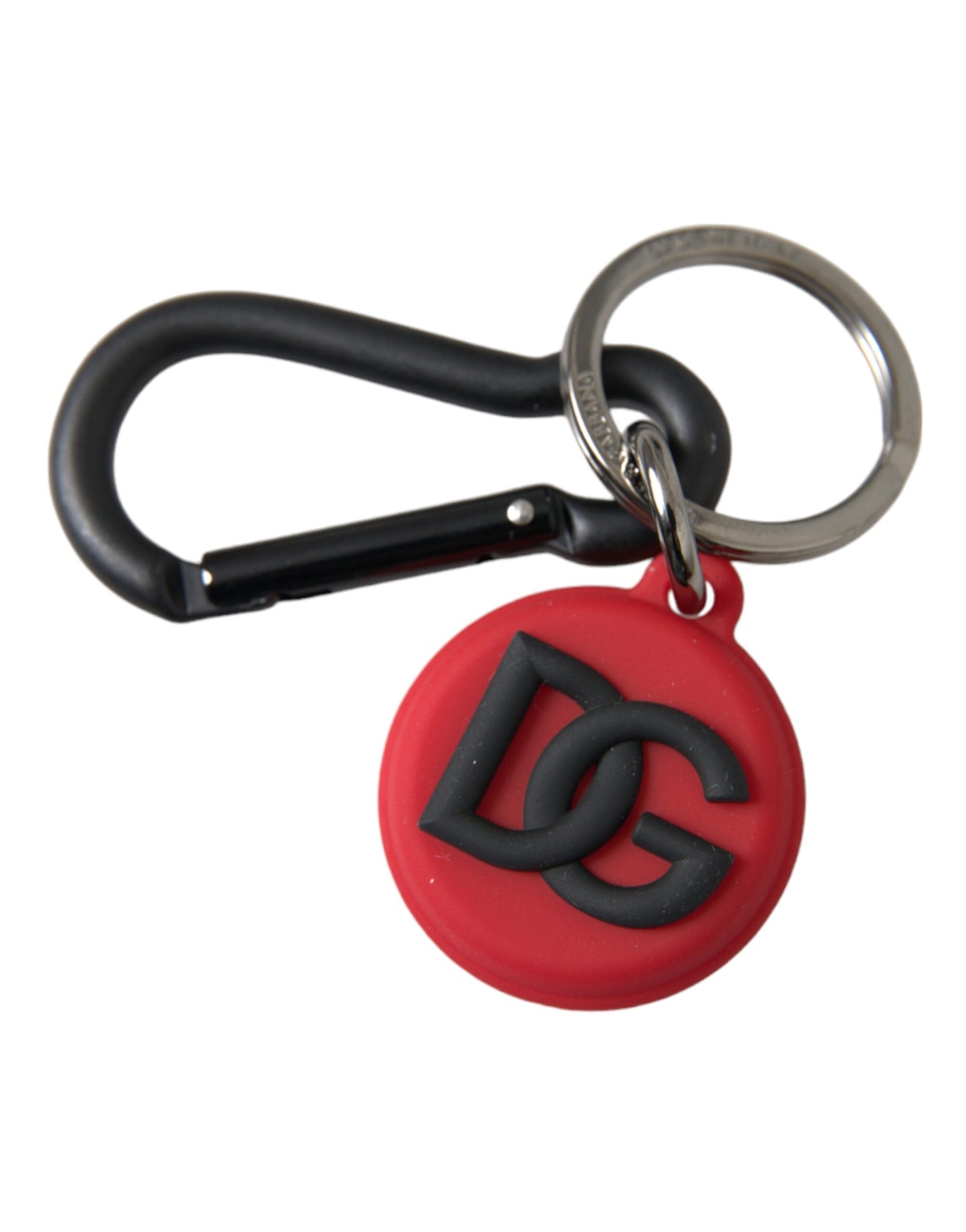 Dolce & Gabbana Red Rubber DG Logo Round Metal Brass Keyring Keychain - KALAJ