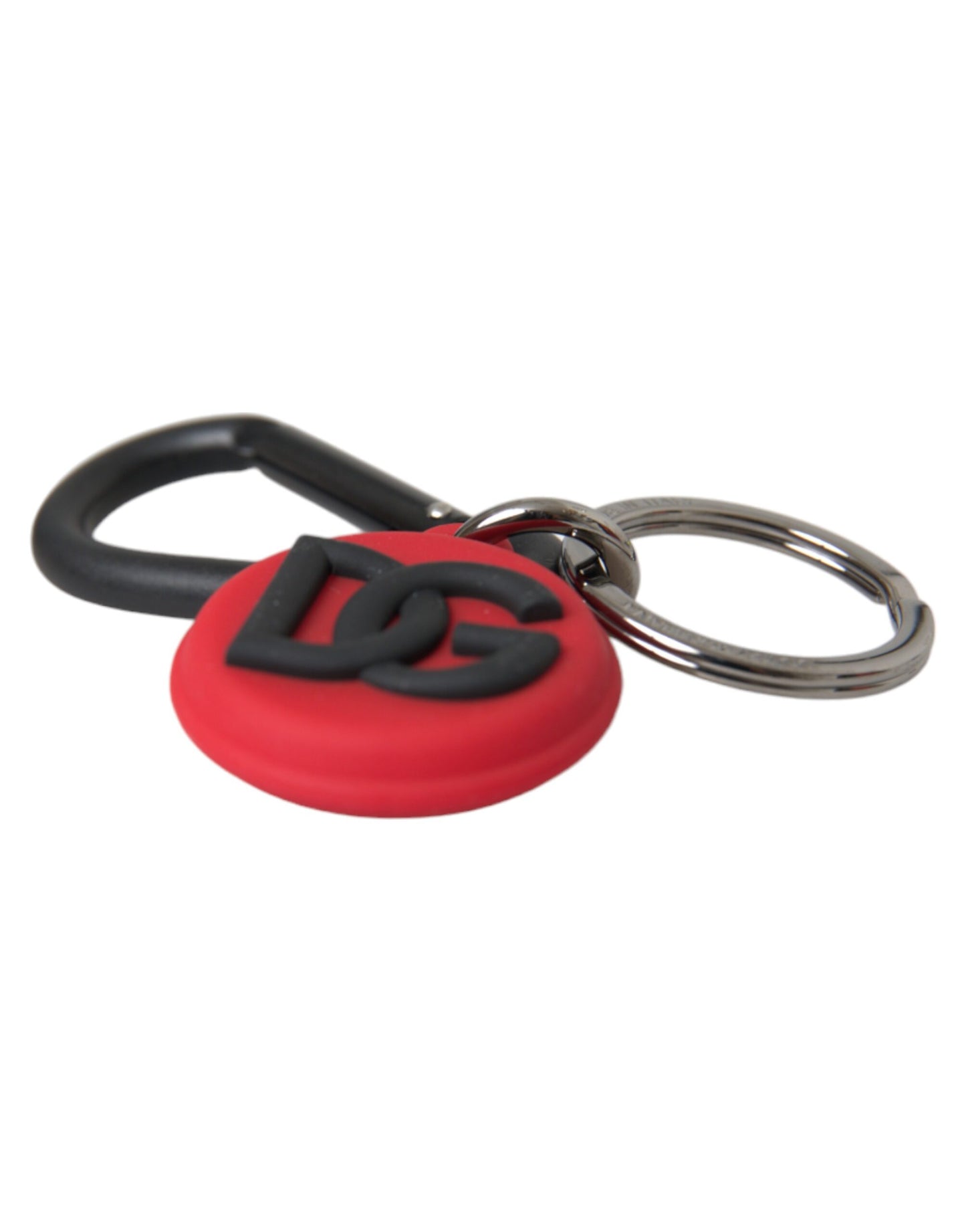 Dolce & Gabbana Red Rubber DG Logo Round Metal Brass Keyring Keychain - KALAJ