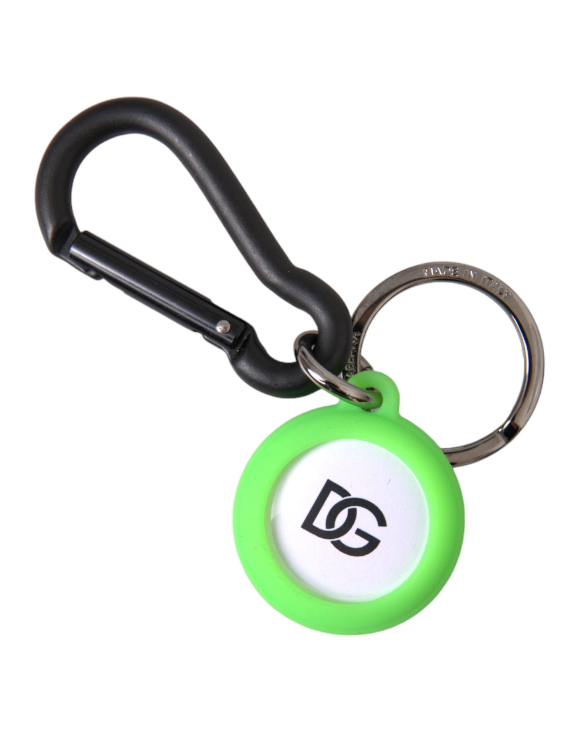 Dolce & Gabbana Green Rubber DG Logo Round Brass Metal Keyring Keychain - KALAJ