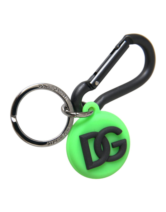 Dolce & Gabbana Green Rubber DG Logo Round Brass Metal Keyring Keychain - KALAJ