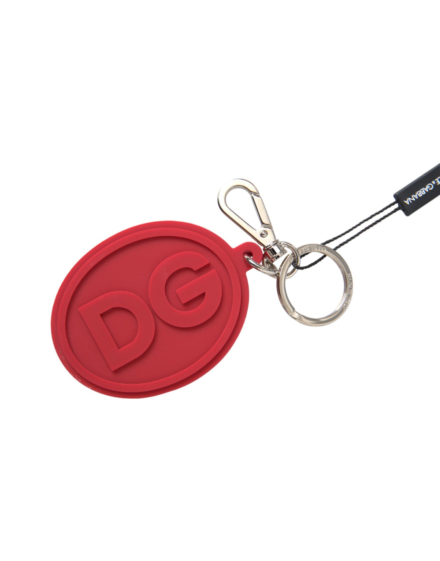 Dolce & Gabbana Red Rubber DG Logo Silver Brass Metal Keyring Keychain - KALAJ