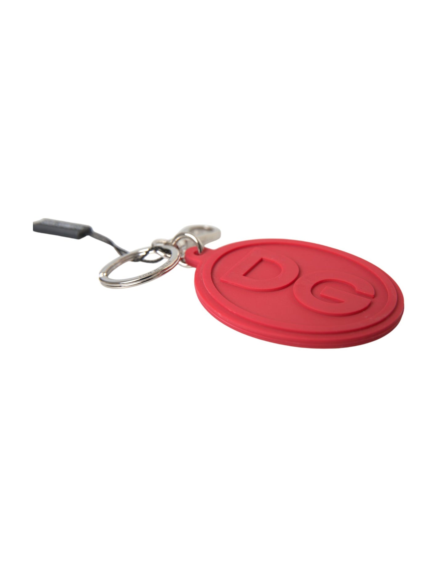 Dolce & Gabbana Red Rubber DG Logo Silver Brass Metal Keyring Keychain - KALAJ