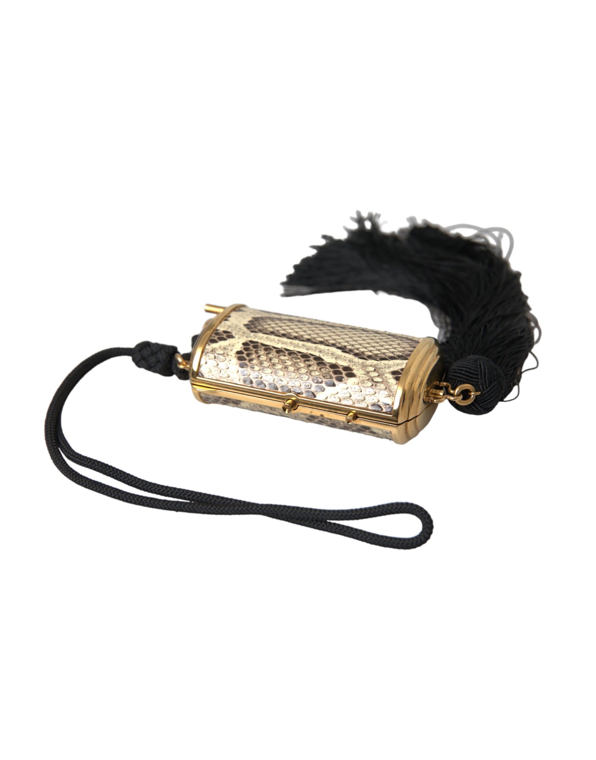 Dolce & Gabbana Beige Exotic Leather Mini Mirror Tassel Make Up Holder Bag - KALAJ