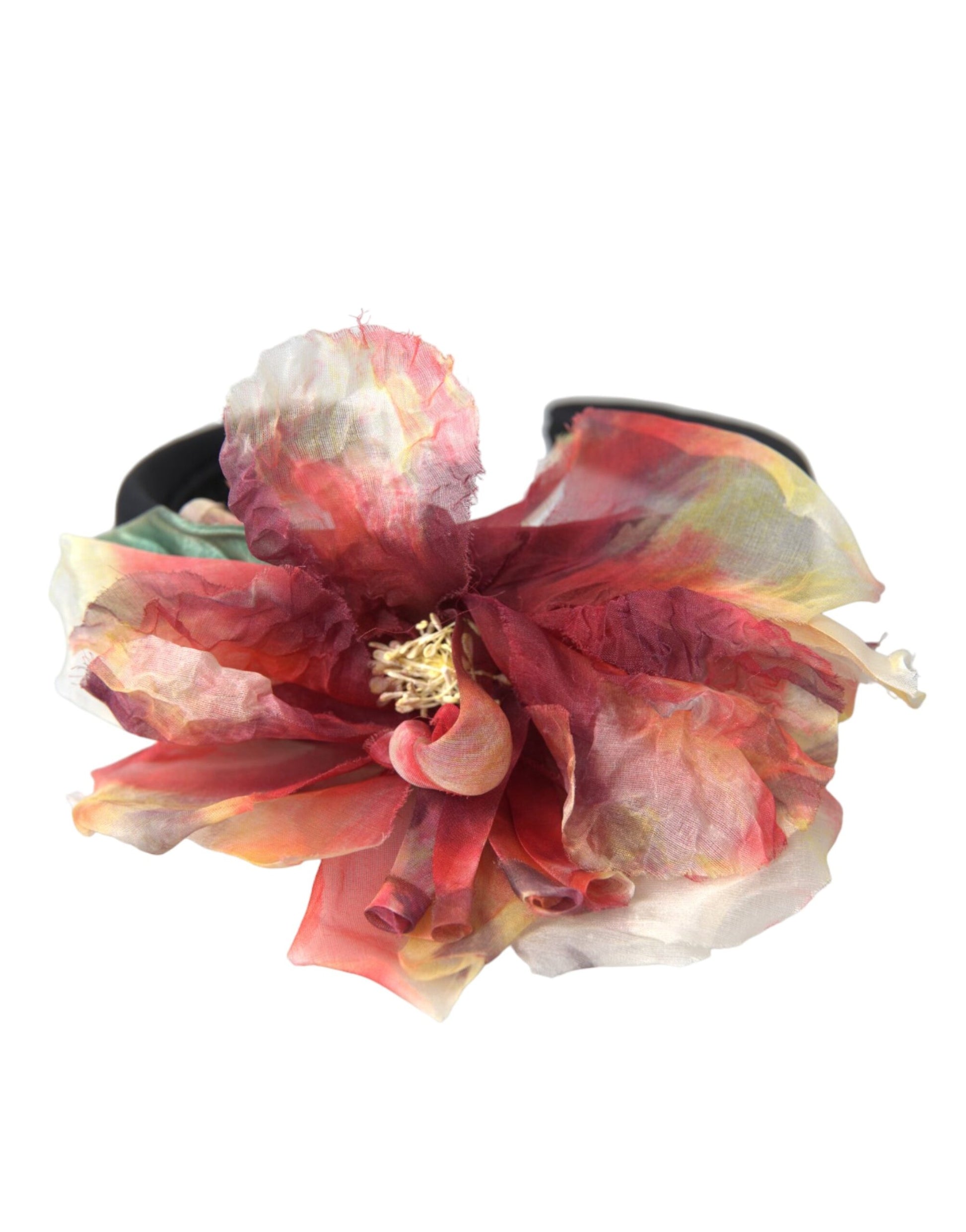 Dolce & Gabbana Rose Pink Silk Floral Black Tiara Women Hairband Diadem - KALAJ