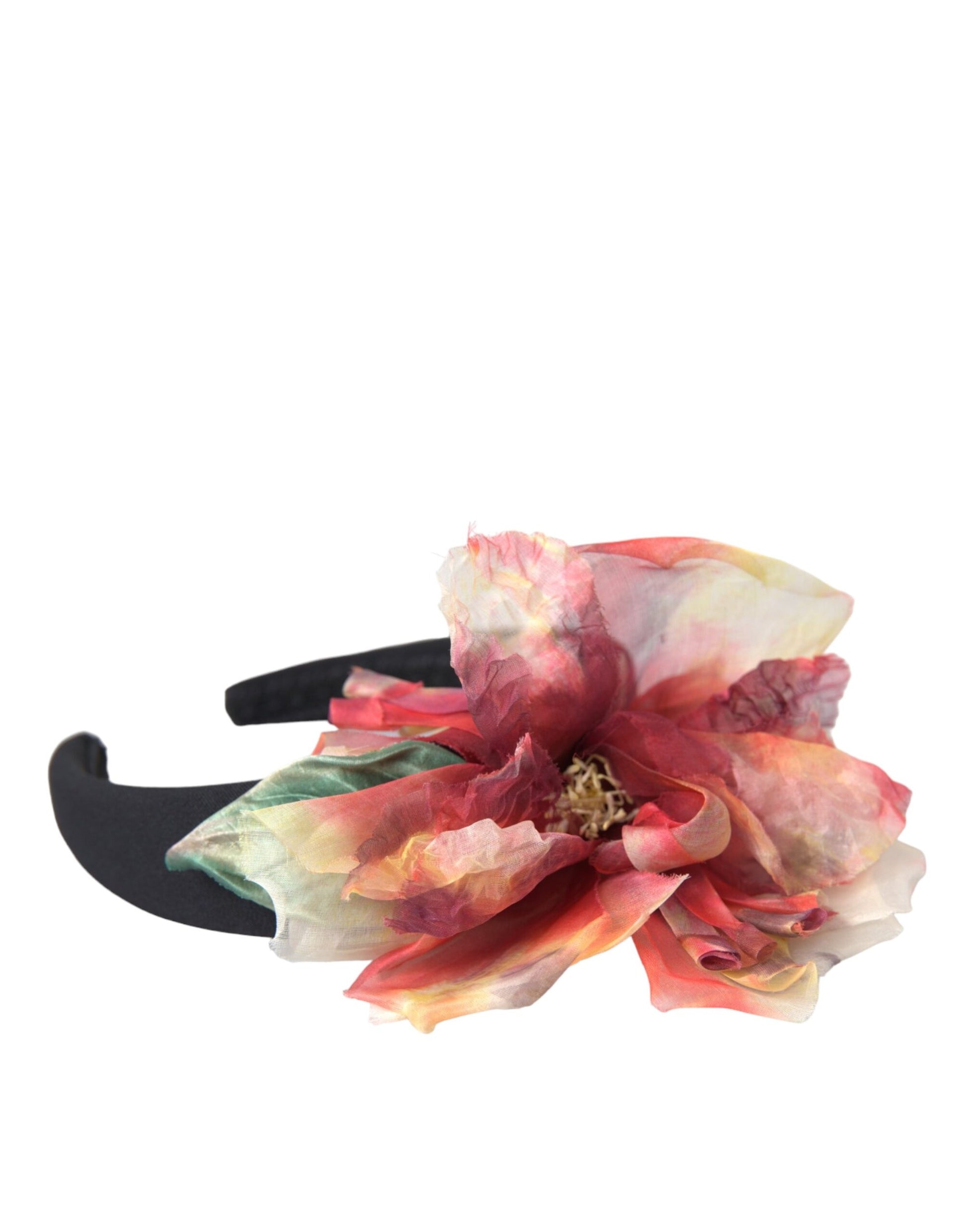 Dolce & Gabbana Rose Pink Silk Floral Black Tiara Women Hairband Diadem - KALAJ