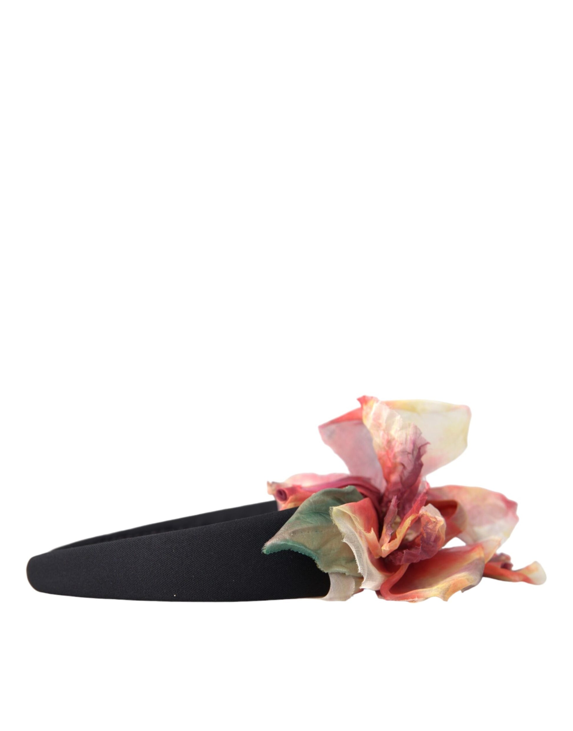 Dolce & Gabbana Rose Pink Silk Floral Black Tiara Women Hairband Diadem - KALAJ