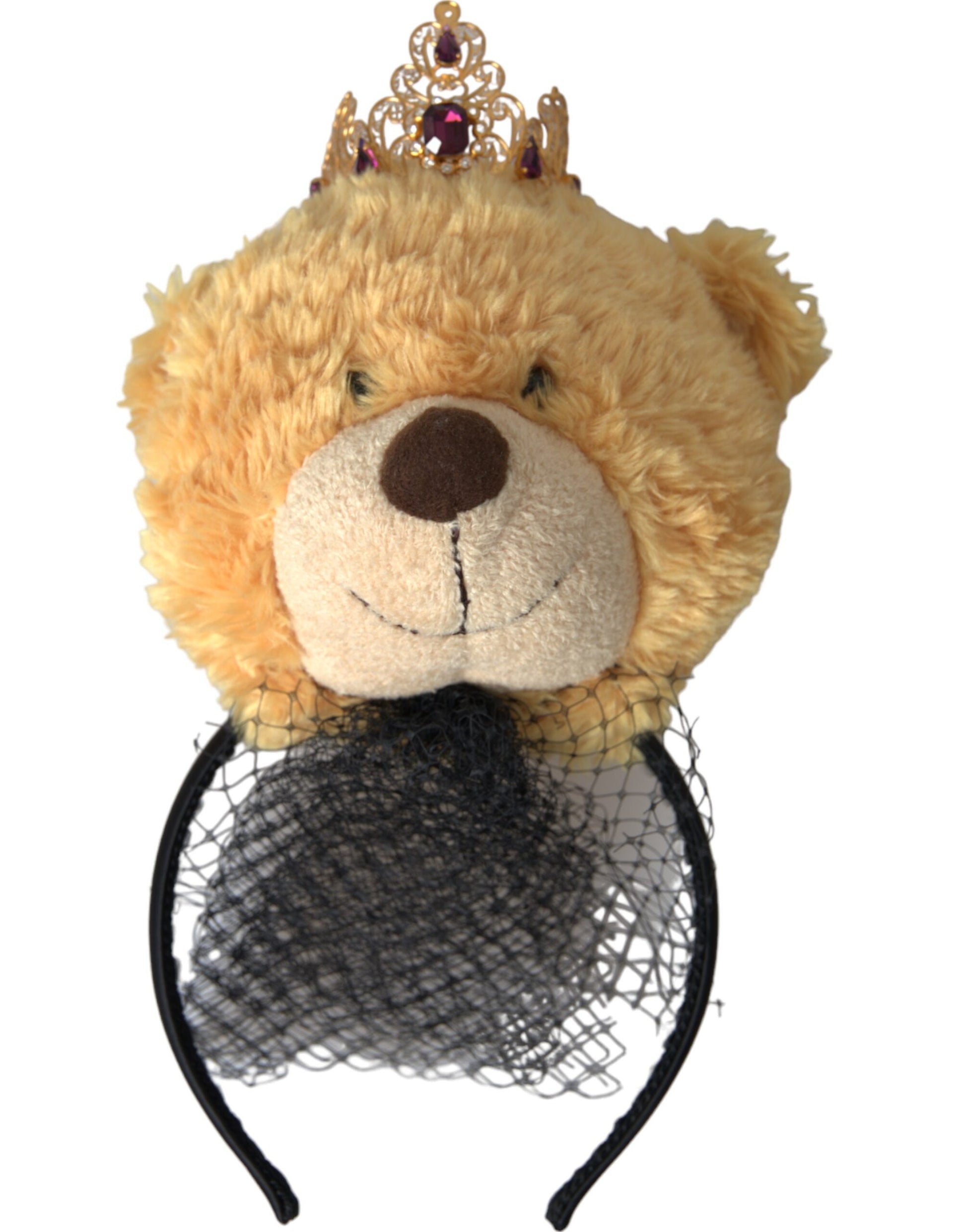 Dolce & Gabbana Brown Teddy Bear Gold Crystal Crown Hair Band Diadem - KALAJ