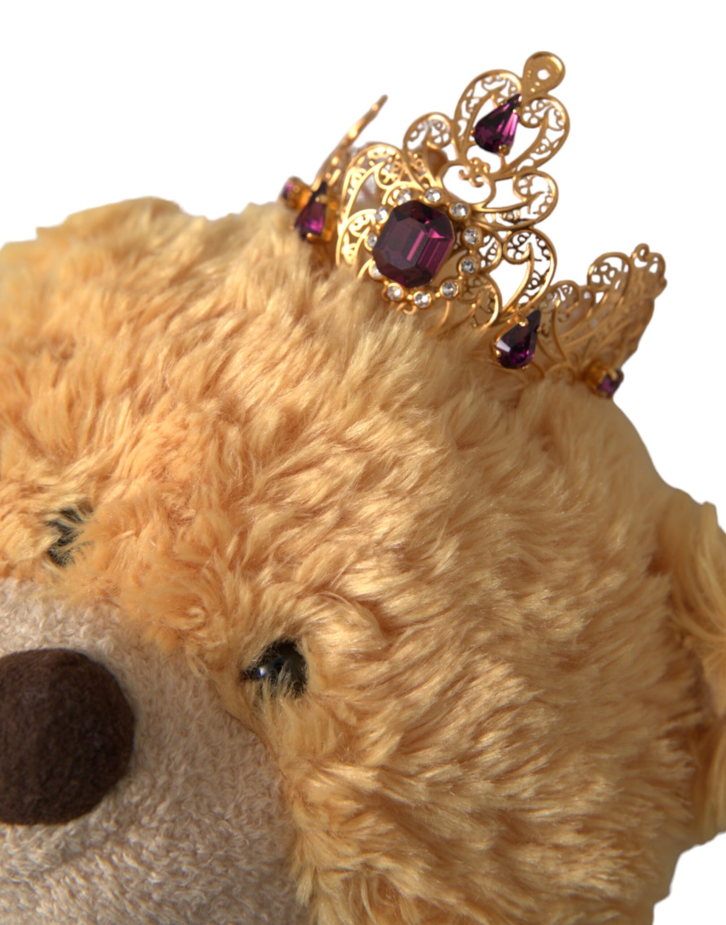 Dolce & Gabbana Brown Teddy Bear Gold Crystal Crown Hair Band Diadem - KALAJ