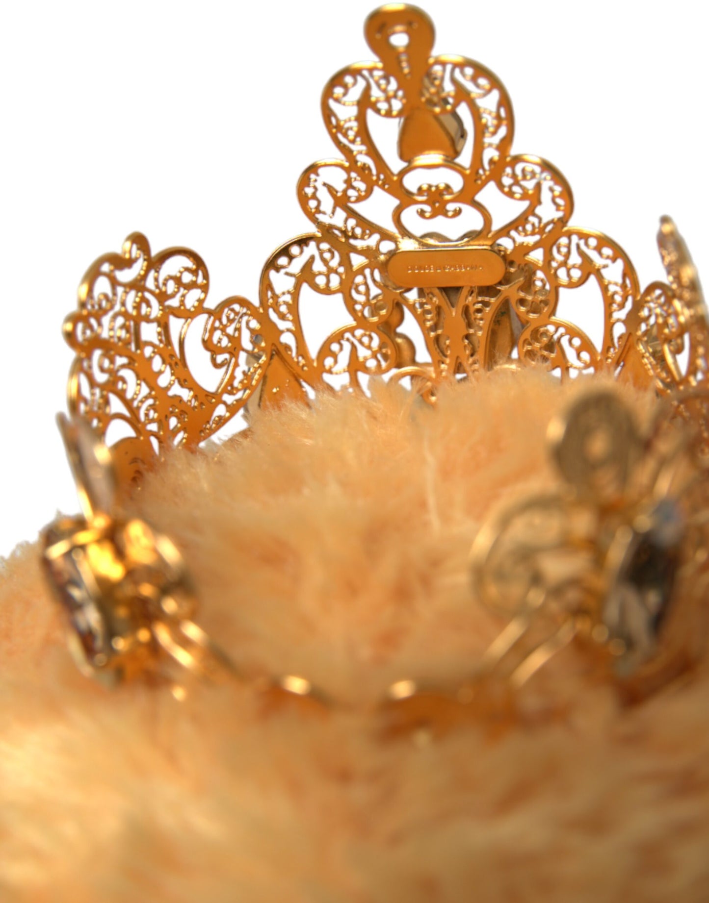 Dolce & Gabbana Brown Teddy Bear Gold Crystal Crown Hair Band Diadem - KALAJ