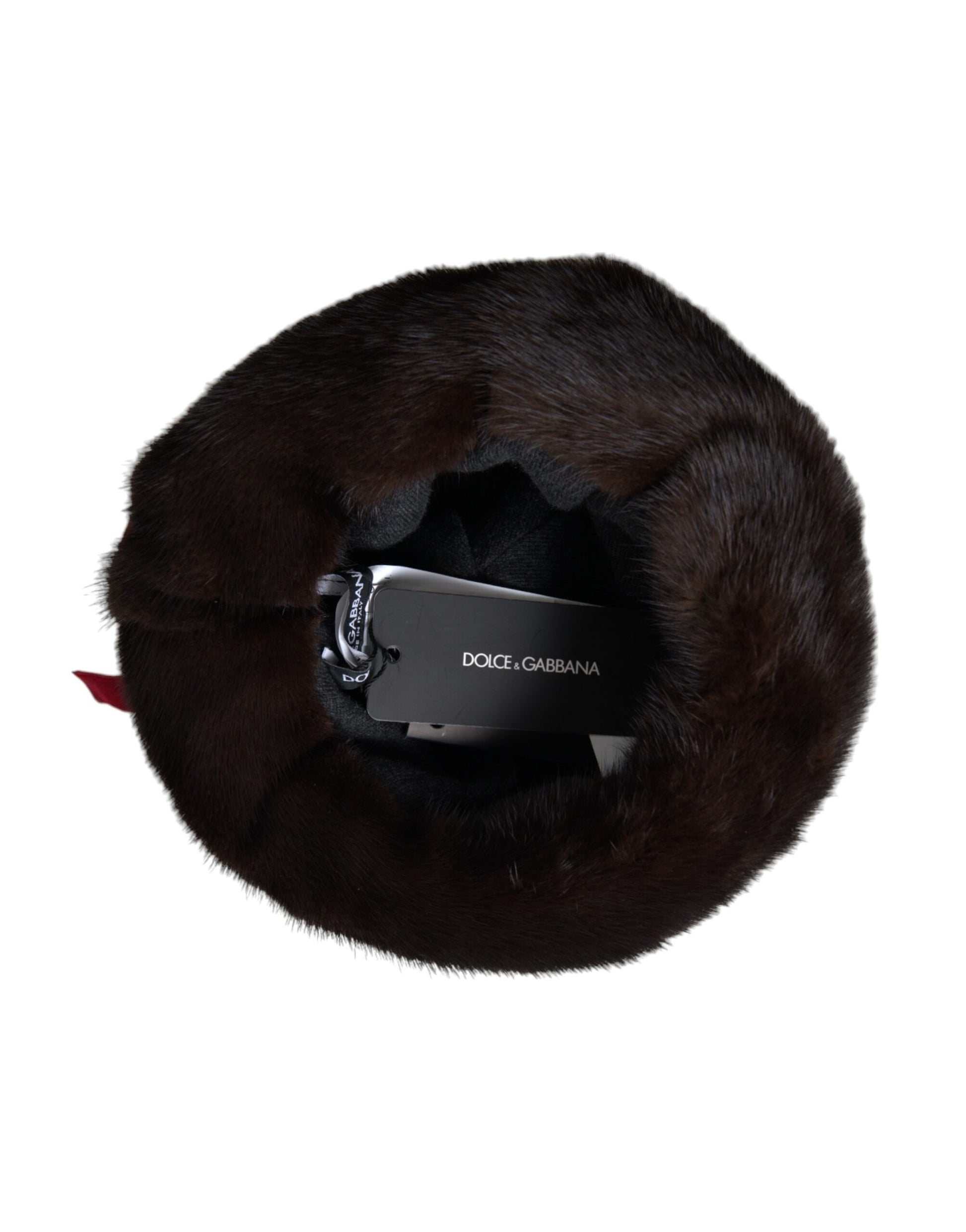 Dolce & Gabbana Dark Brown Mink Fur Gold Crystal Crown Hat - KALAJ