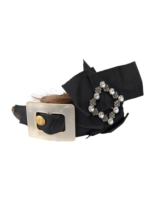 Dolce & Gabbana Black Crystal Button Brown Hair Women Headband Diadem - KALAJ