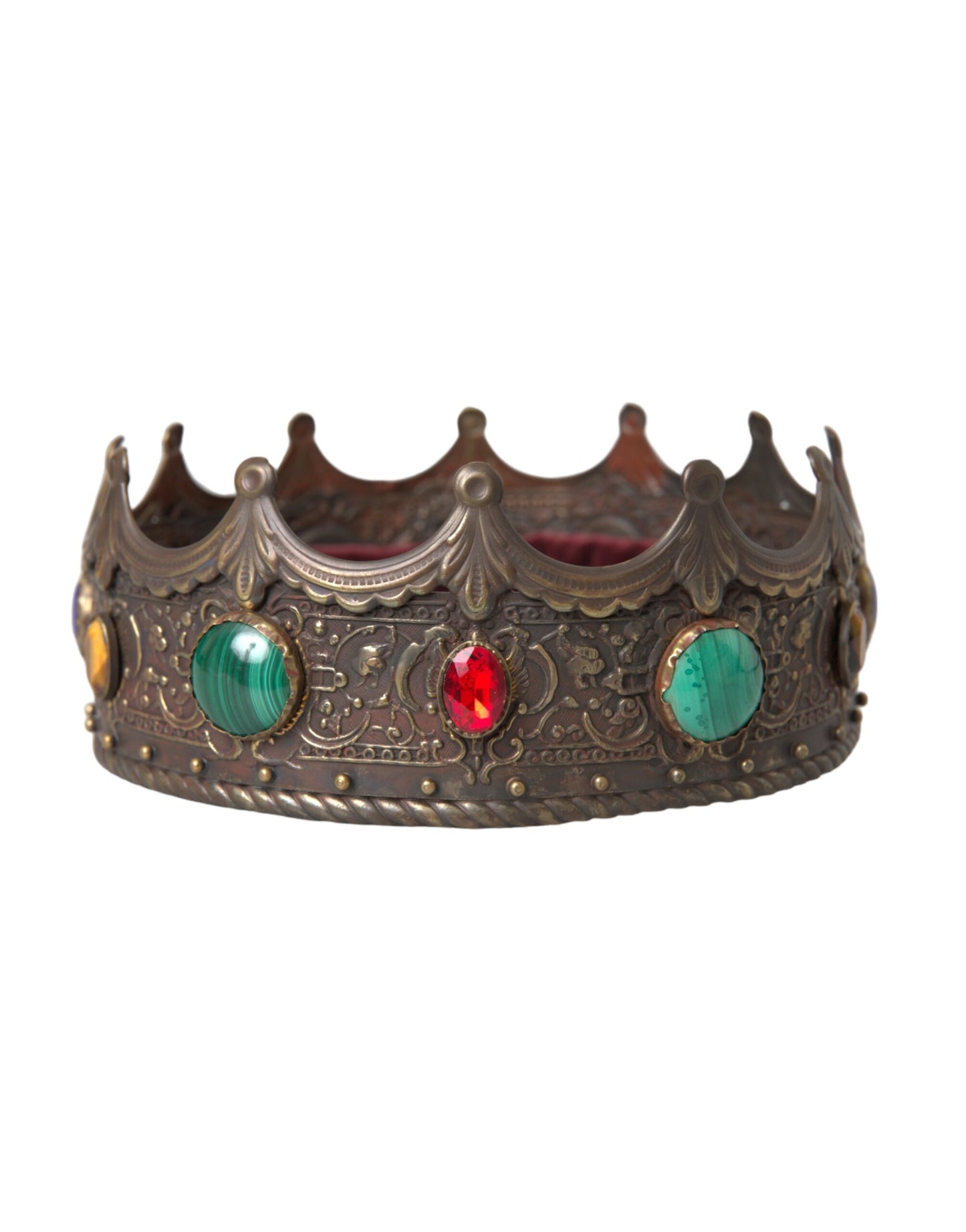 Dolce & Gabbana Bronze Brass Multicolor Crystal Crown Tiara Hat - KALAJ