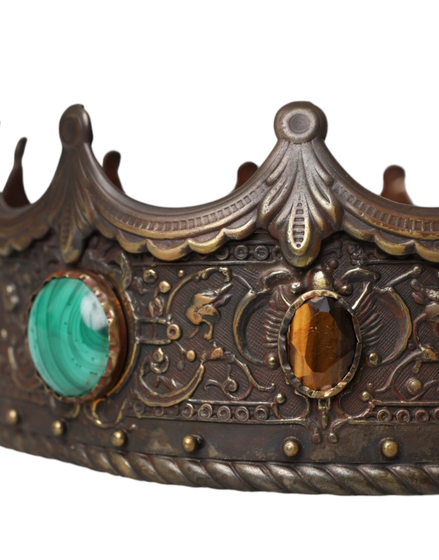 Dolce & Gabbana Bronze Brass Multicolor Crystal Crown Tiara Hat - KALAJ