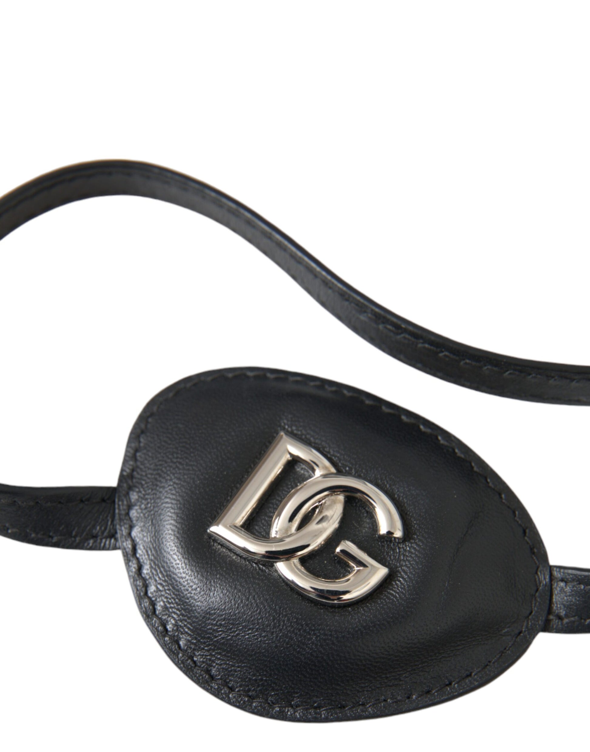 Dolce & Gabbana Black Calfskin Leather Metal DG Logo Eye Patch - KALAJ