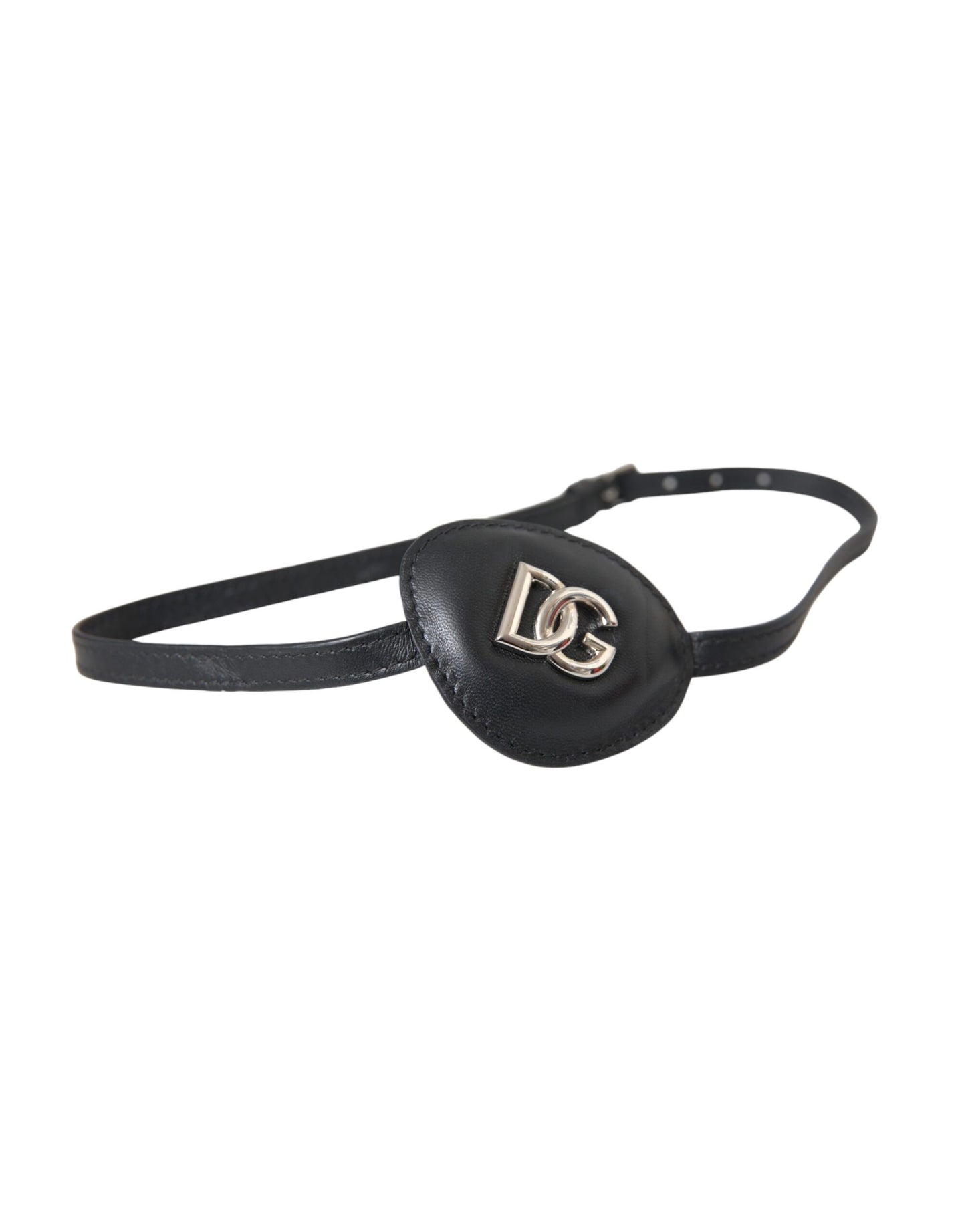 Dolce & Gabbana Black Calfskin Leather Metal DG Logo Eye Patch - KALAJ