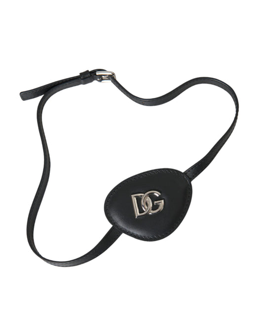 Dolce & Gabbana Black Calfskin Leather Metal DG Logo Eye Patch - KALAJ