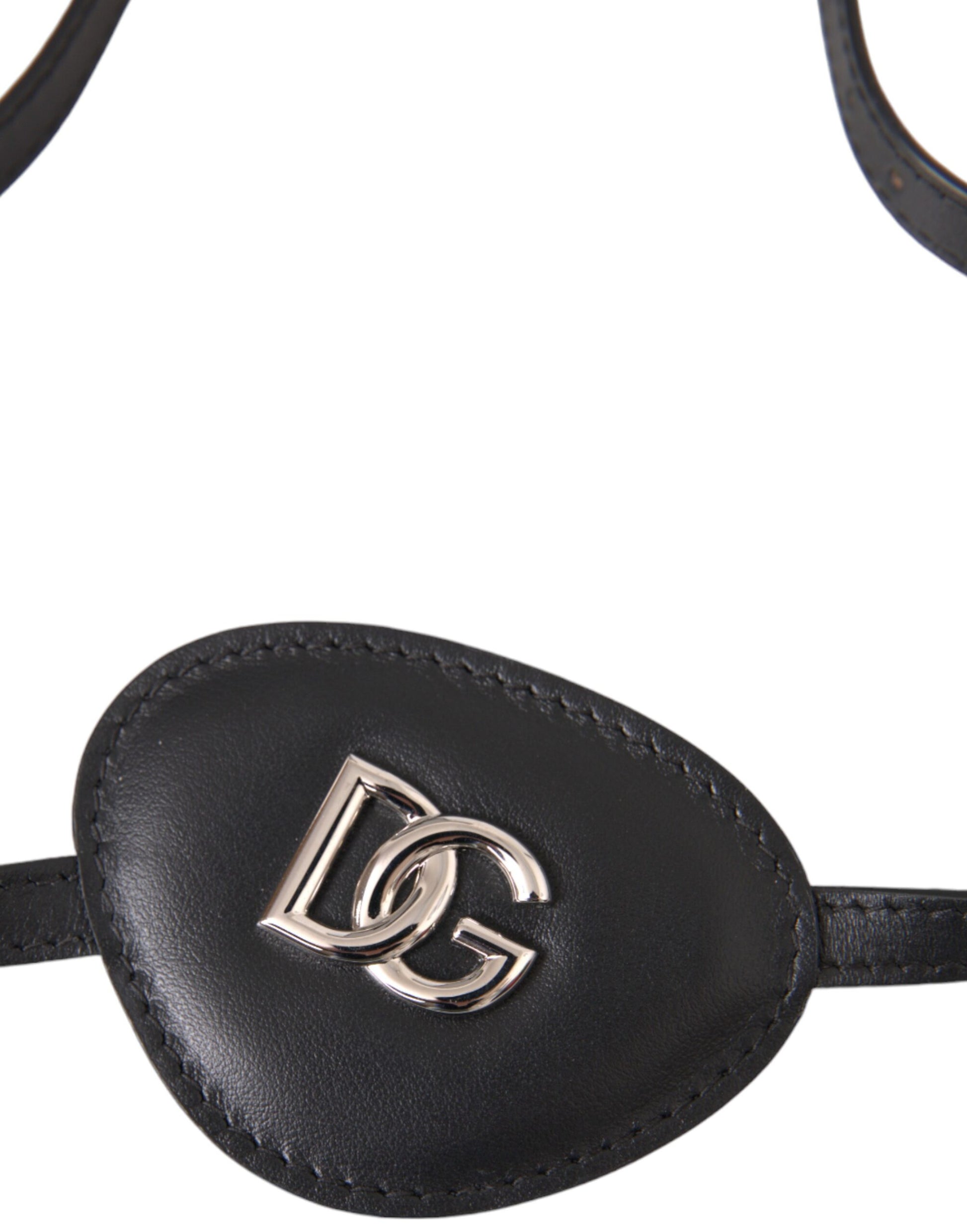 Dolce & Gabbana Black Calfskin Leather Metal DG Logo Eye Patch - KALAJ