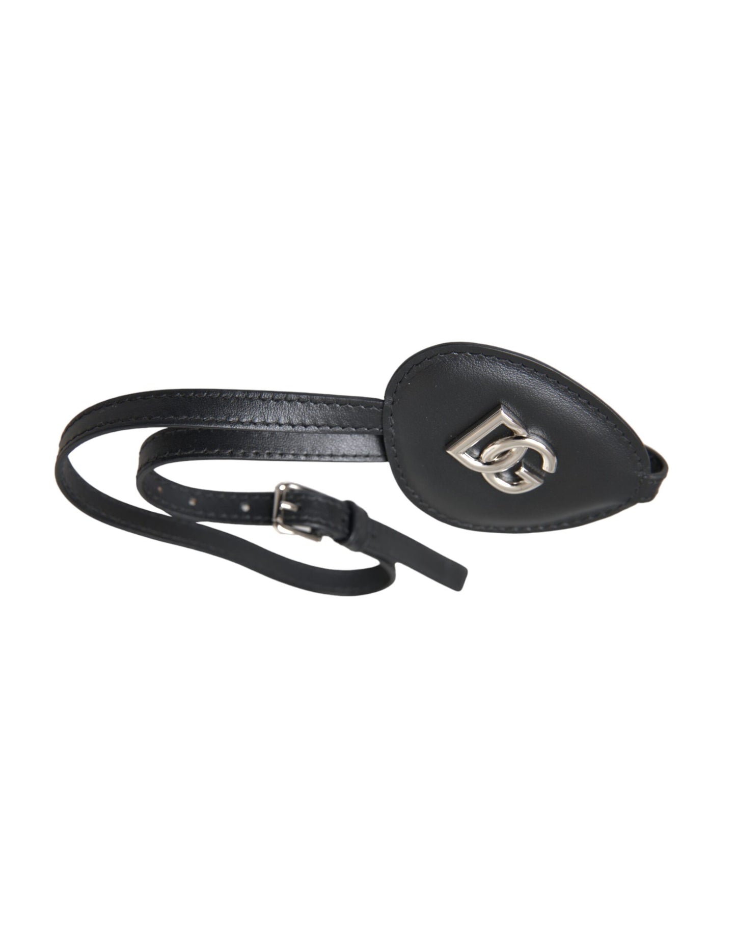 Dolce & Gabbana Black Calfskin Leather Metal DG Logo Eye Patch - KALAJ