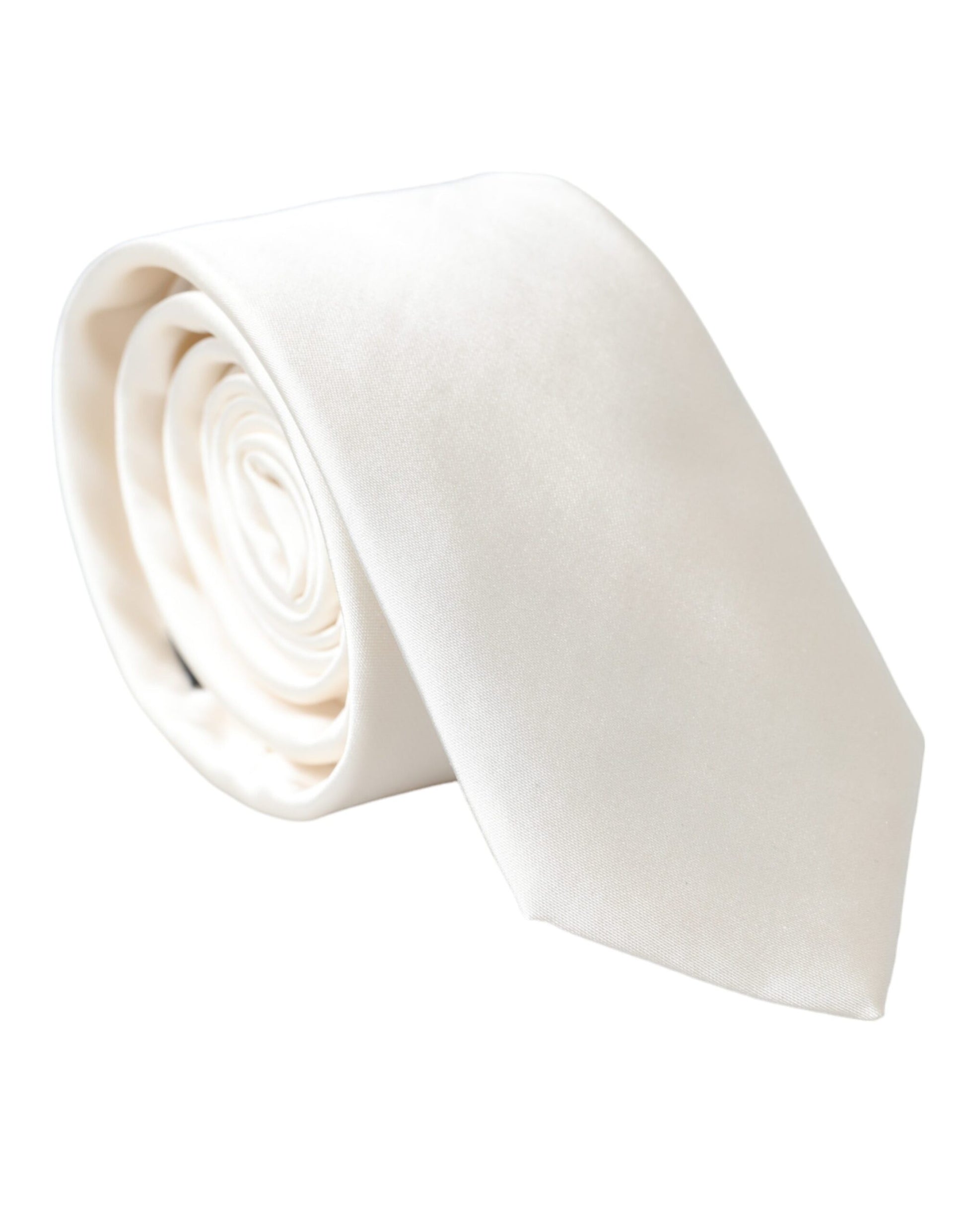 Dolce & Gabbana White Solid 100% Silk Adjustable Tie - KALAJ