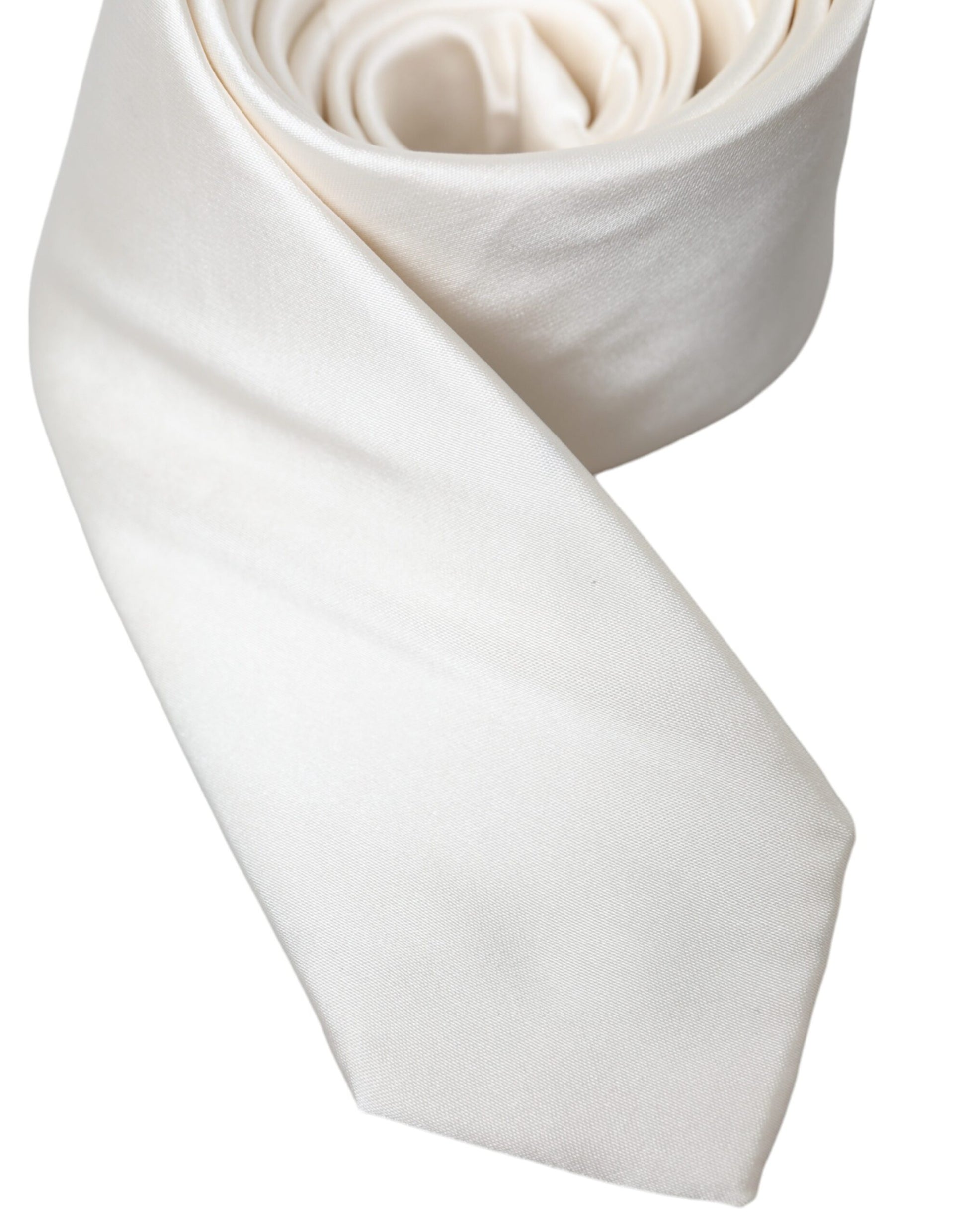 Dolce & Gabbana White Solid 100% Silk Adjustable Tie - KALAJ