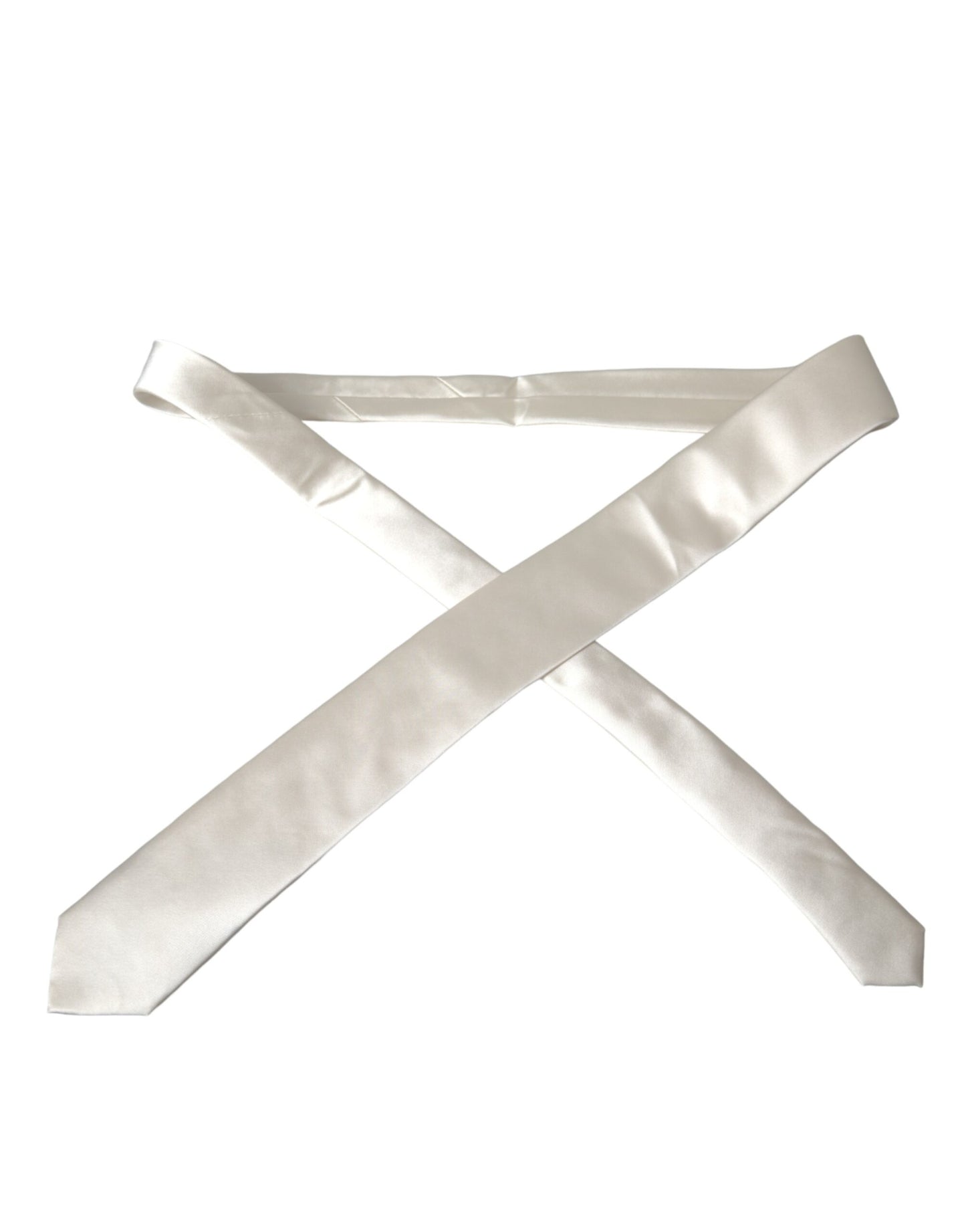 Dolce & Gabbana White Solid 100% Silk Adjustable Tie - KALAJ