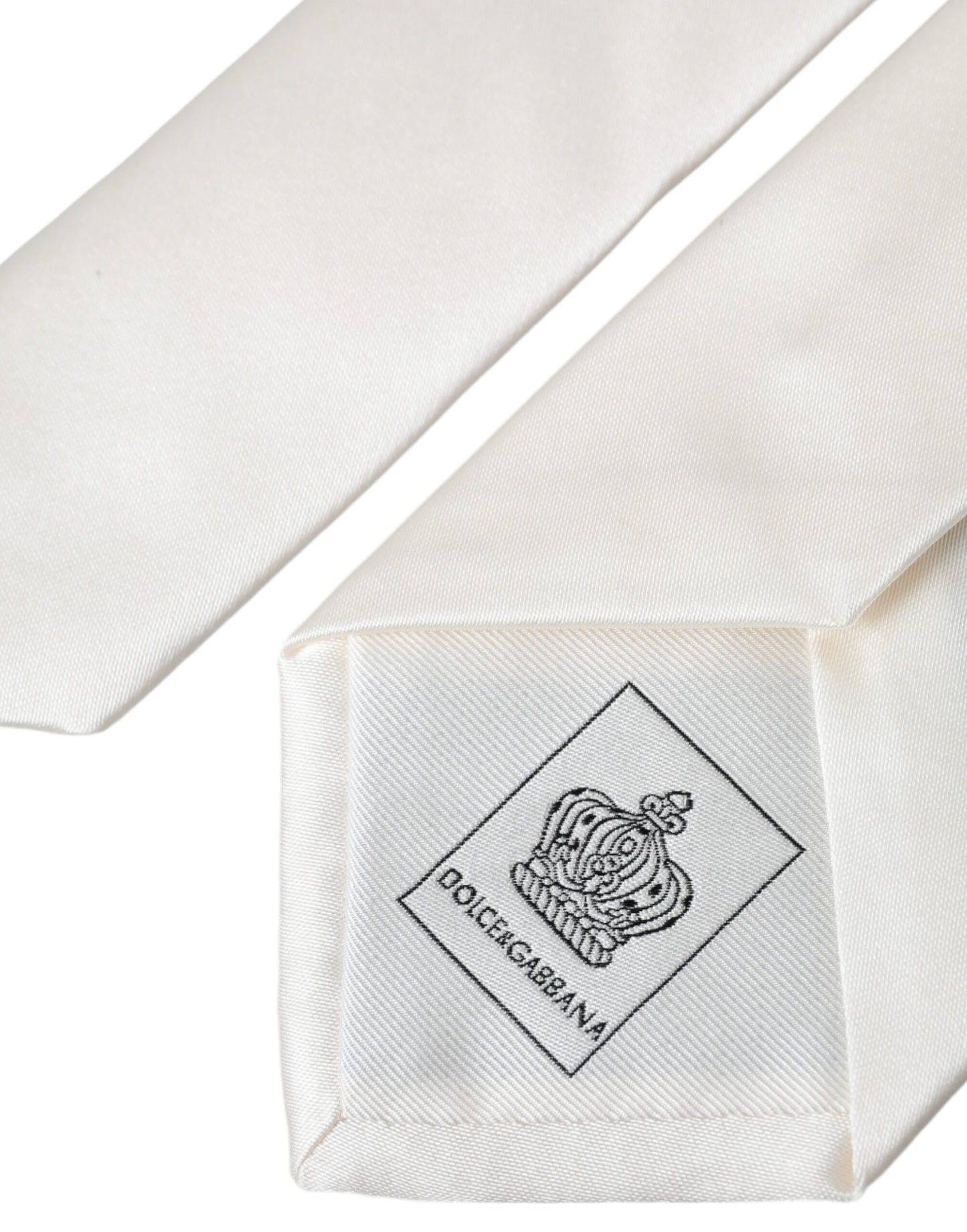 Dolce & Gabbana White Solid 100% Silk Adjustable Tie - KALAJ