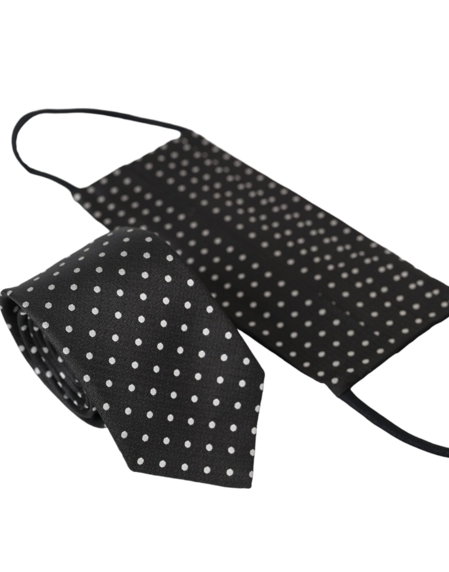 Dolce & Gabbana Black White Polka Dots 100% Silk Necktie Face Mask - KALAJ