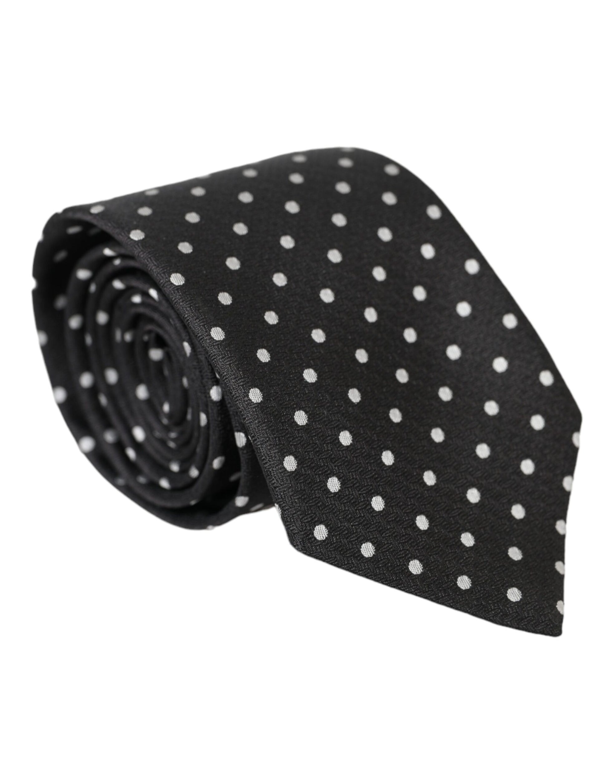 Dolce & Gabbana Black White Polka Dots 100% Silk Necktie Face Mask - KALAJ