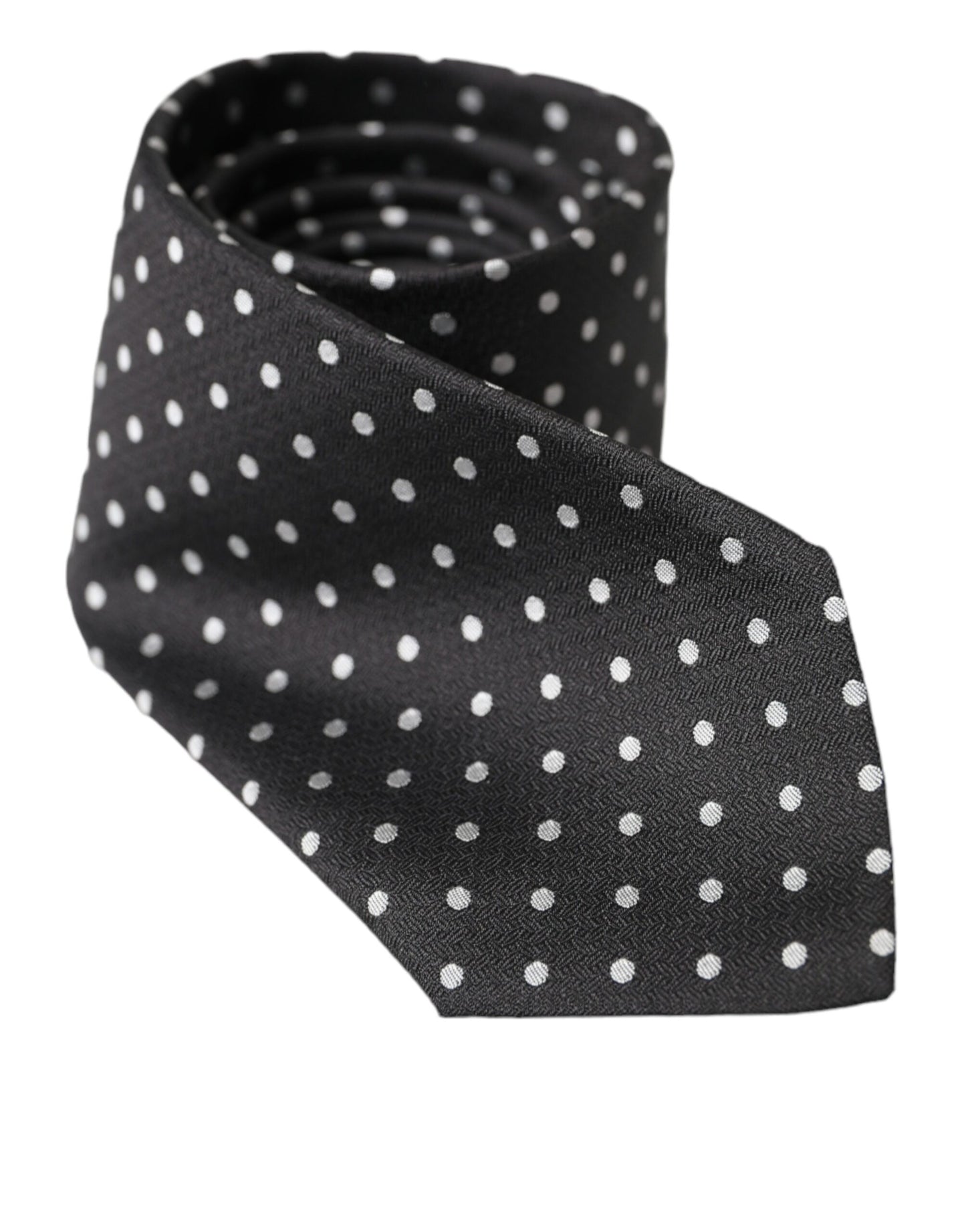 Dolce & Gabbana Black White Polka Dots 100% Silk Necktie Face Mask - KALAJ