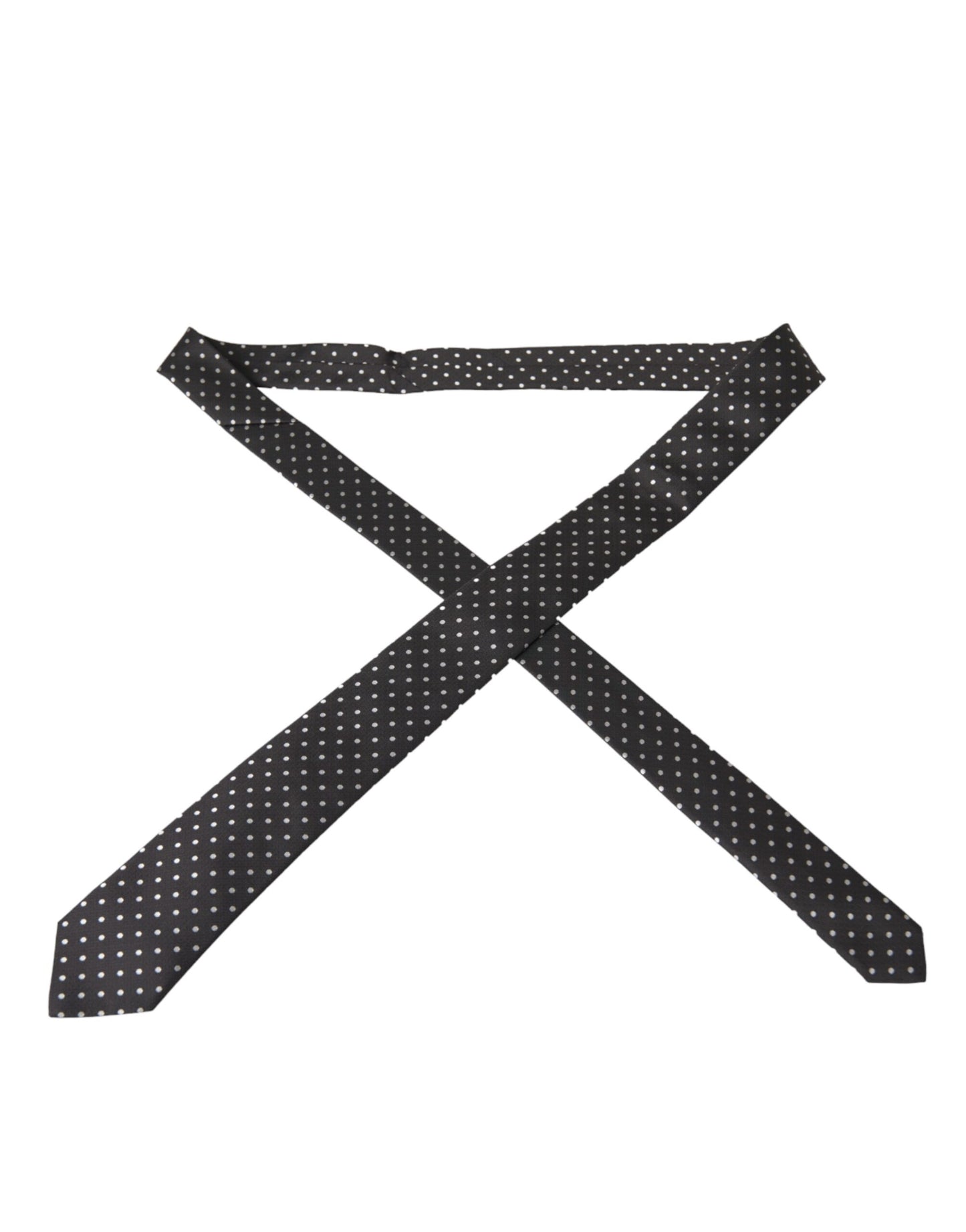 Dolce & Gabbana Black White Polka Dots 100% Silk Necktie Face Mask - KALAJ