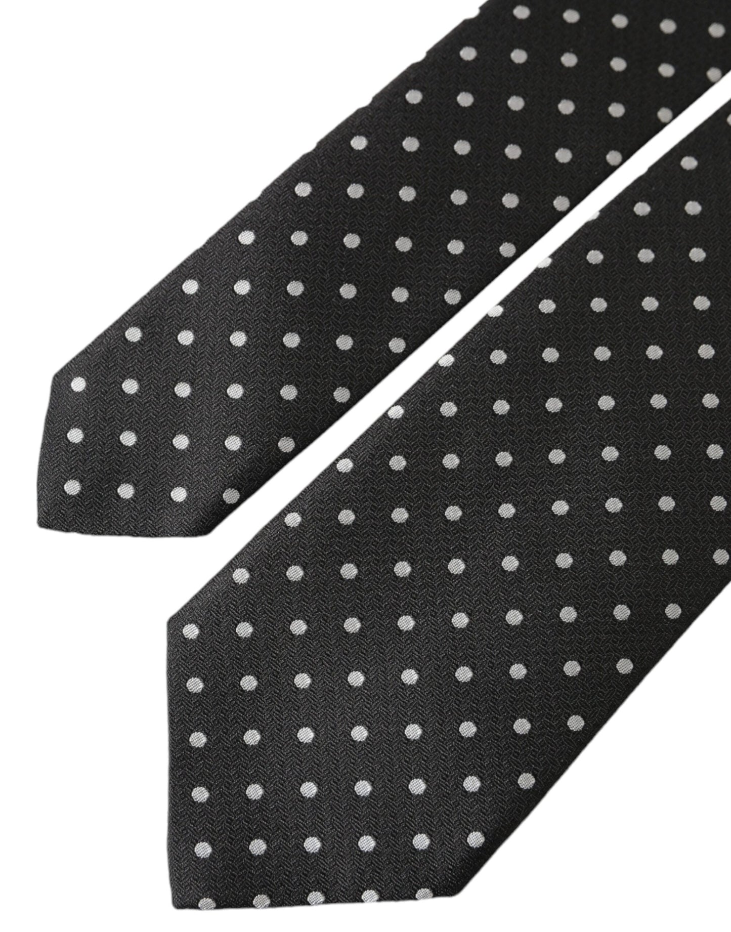 Dolce & Gabbana Black White Polka Dots 100% Silk Necktie Face Mask - KALAJ