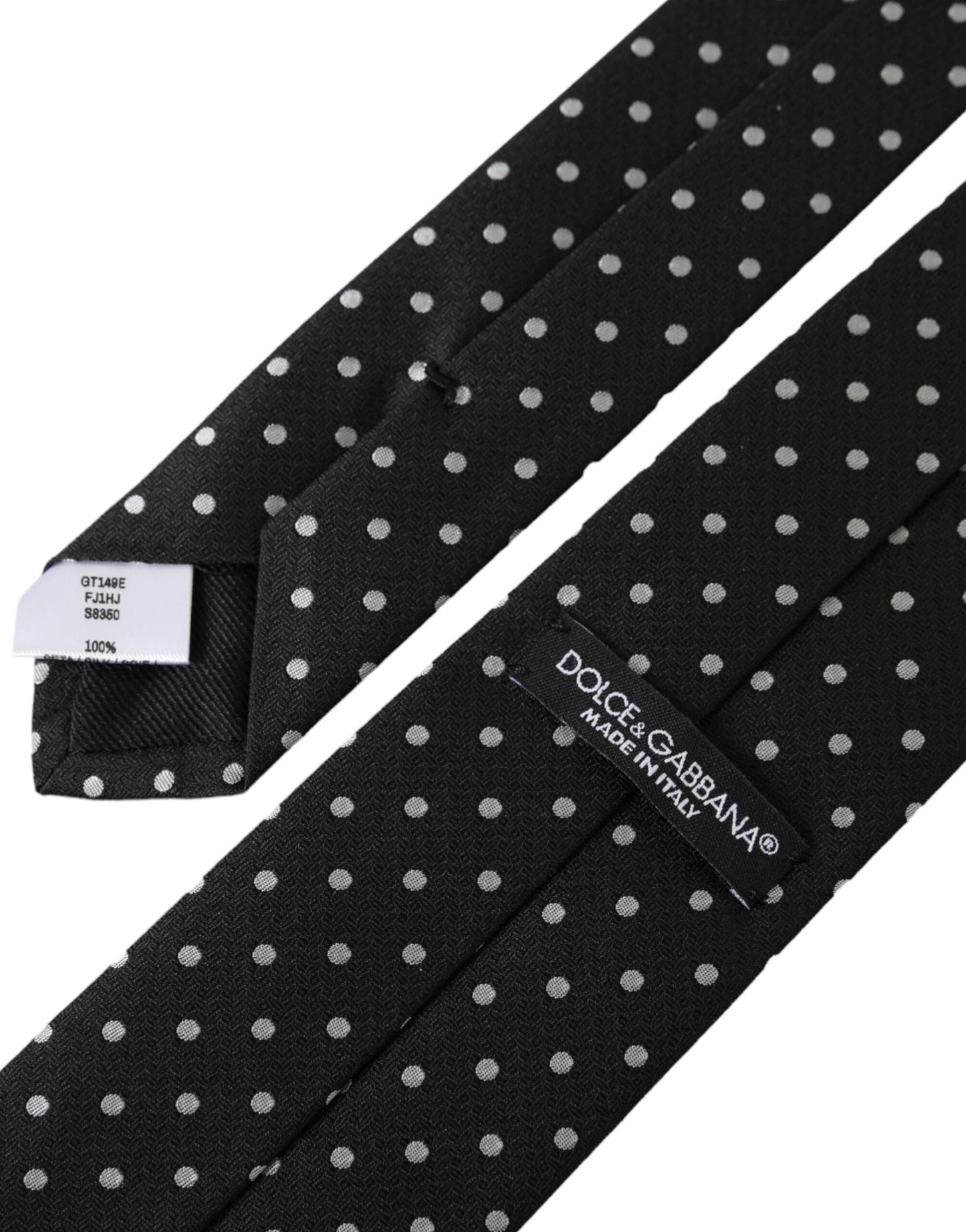 Dolce & Gabbana Black White Polka Dots 100% Silk Necktie Face Mask - KALAJ