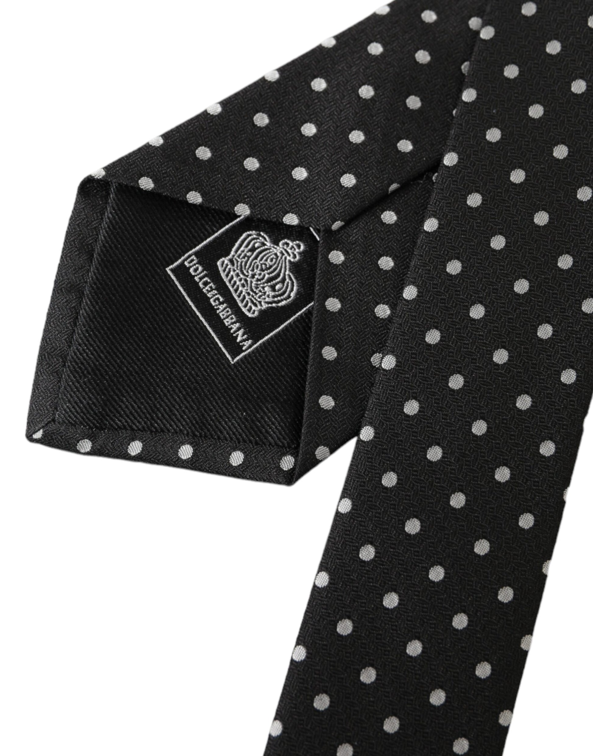 Dolce & Gabbana Black White Polka Dots 100% Silk Necktie Face Mask - KALAJ