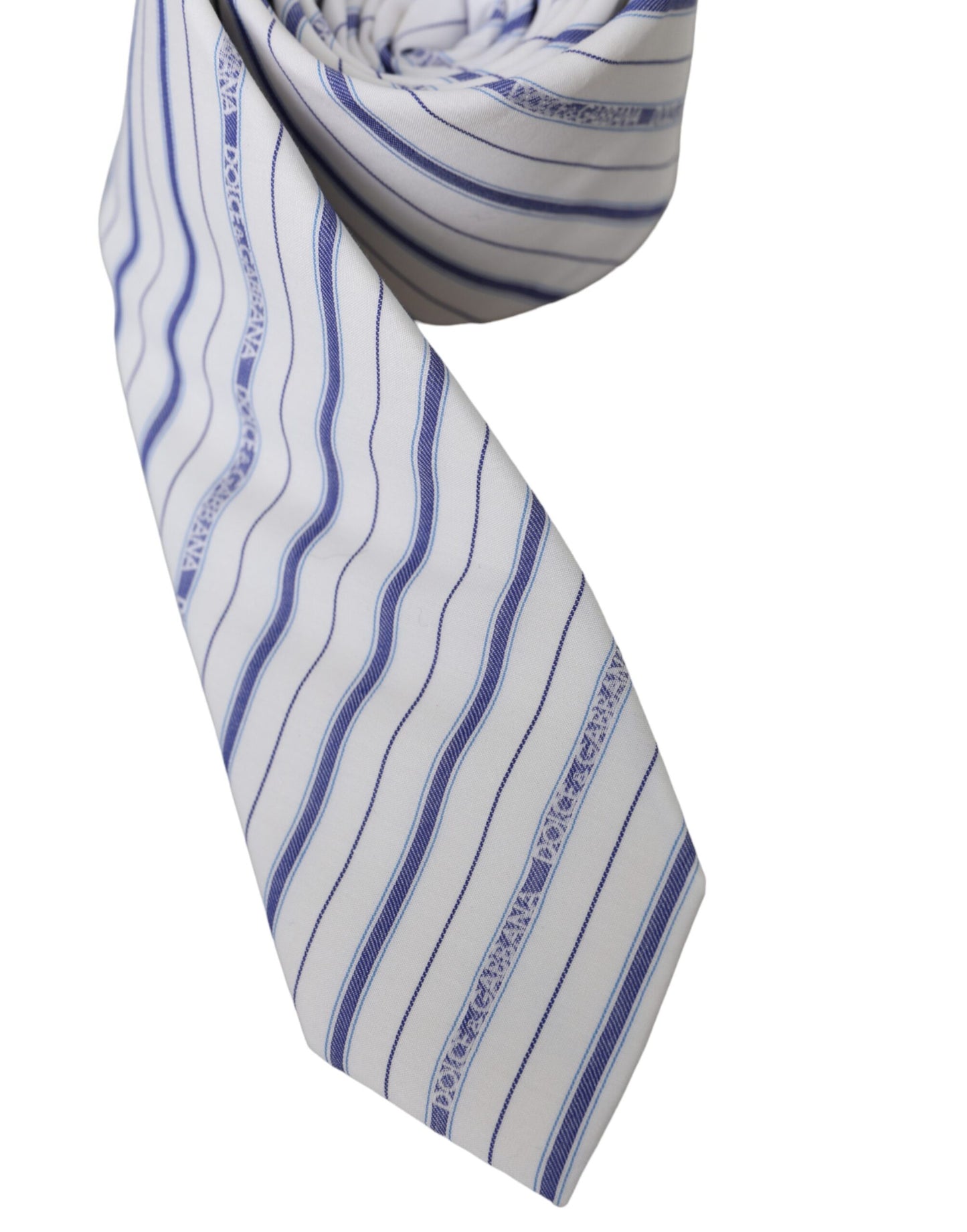 Dolce & Gabbana White Blue Stripes Silk Adjustable Tie - KALAJ