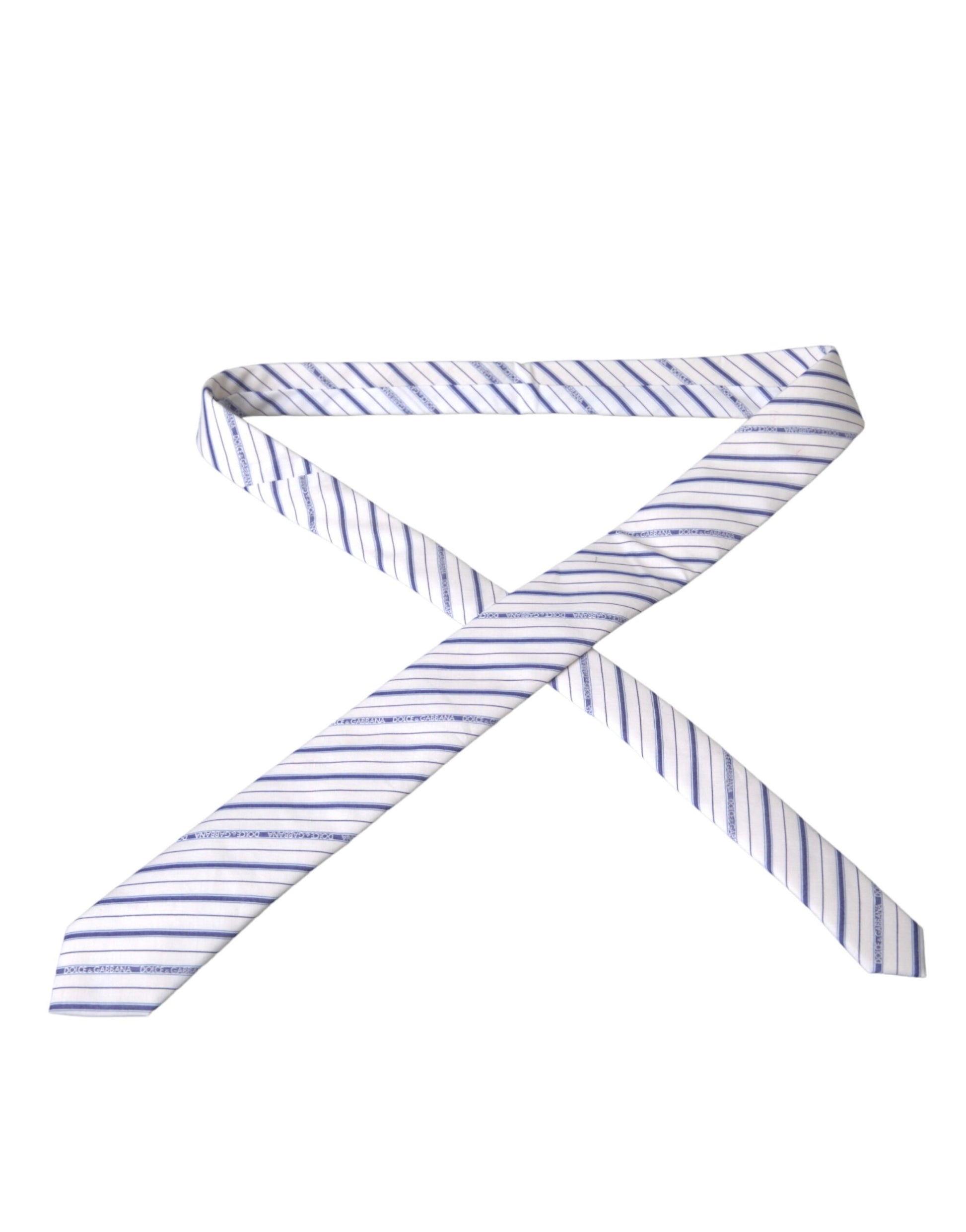 Dolce & Gabbana White Blue Stripes Silk Adjustable Tie - KALAJ