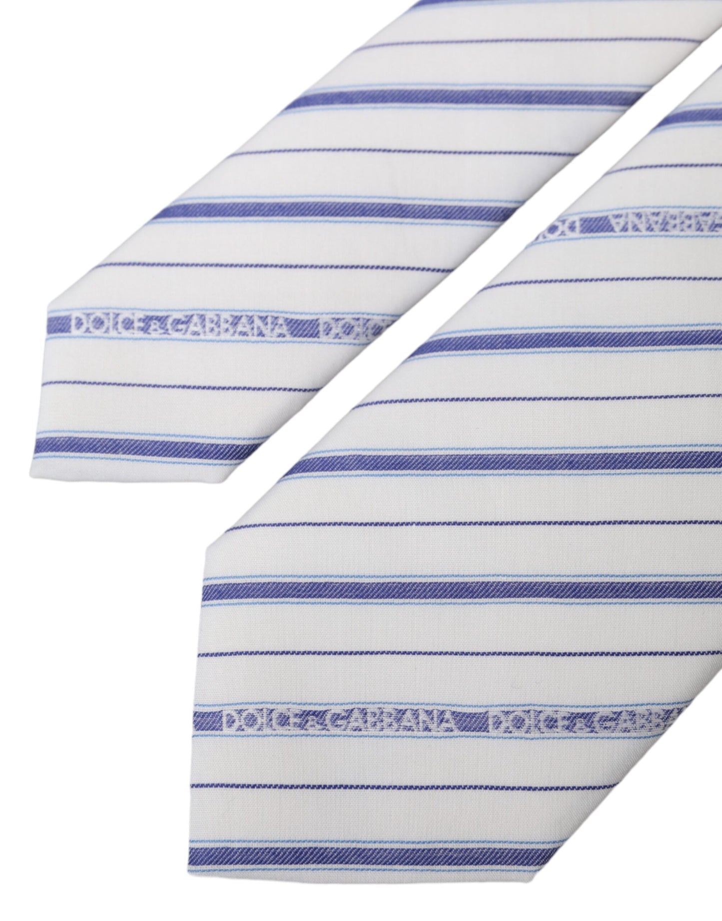 Dolce & Gabbana White Blue Stripes Silk Adjustable Tie - KALAJ