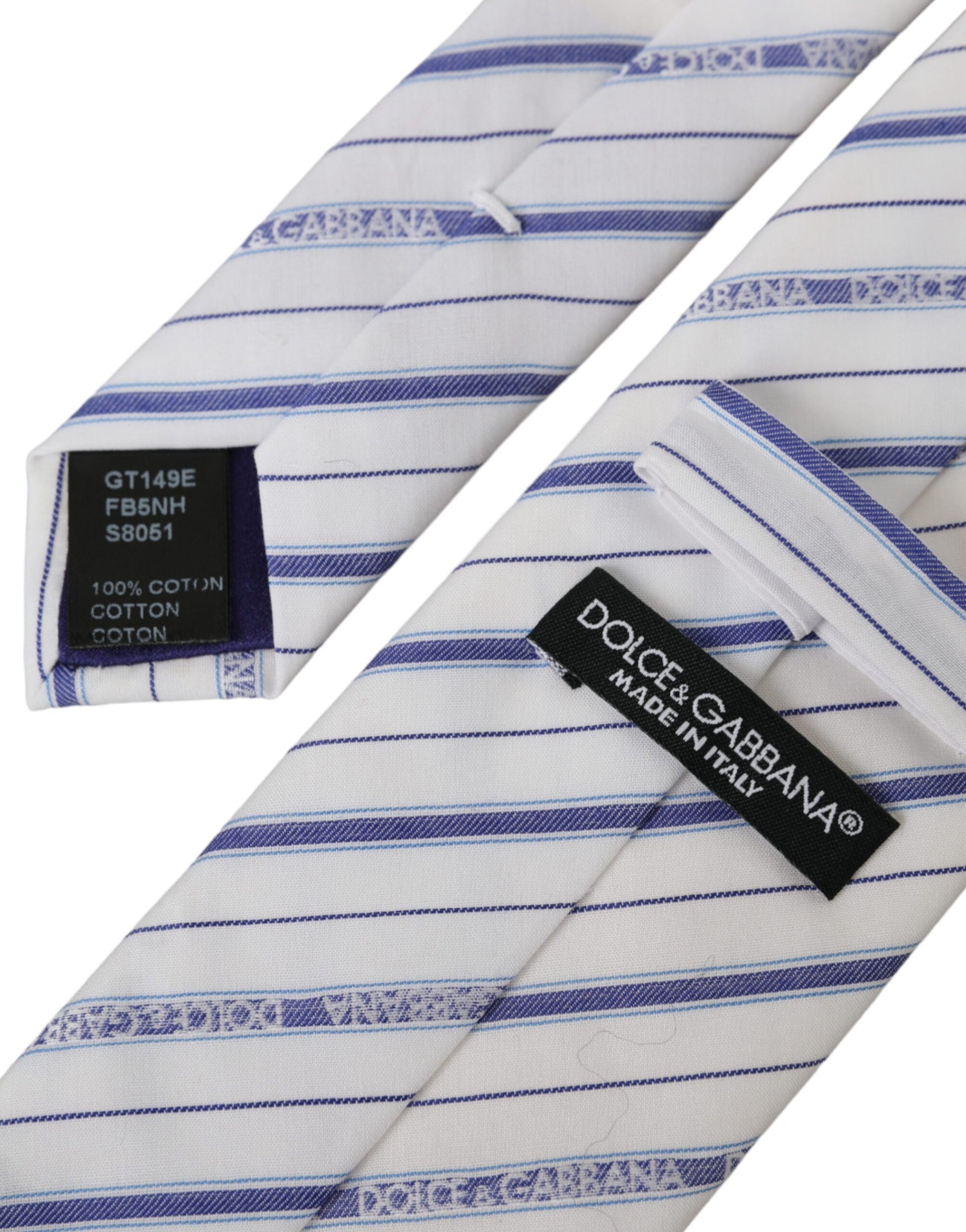 Dolce & Gabbana White Blue Stripes Silk Adjustable Tie - KALAJ