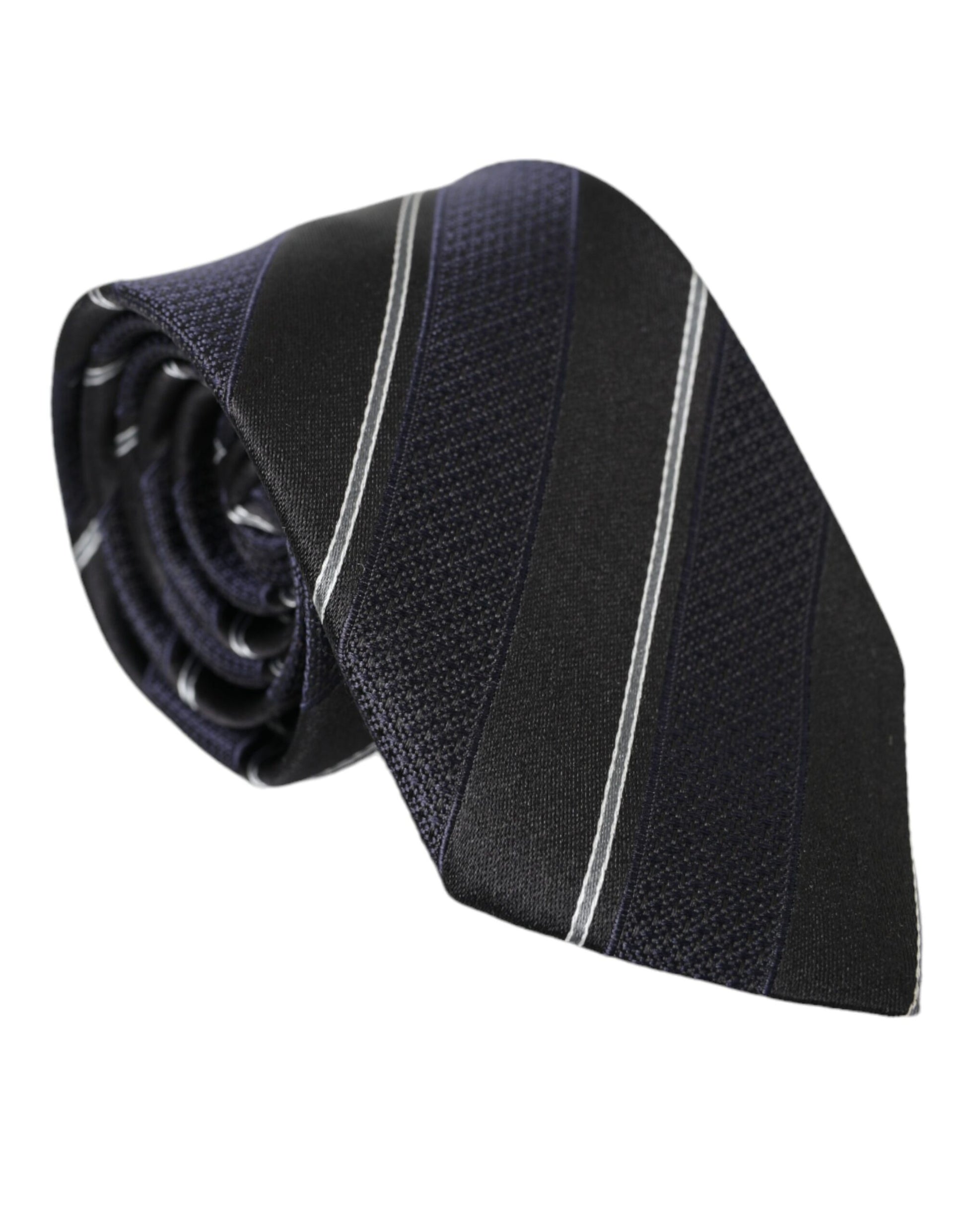 Dolce & Gabbana Black White Stripes Silk Adjustable Tie - KALAJ