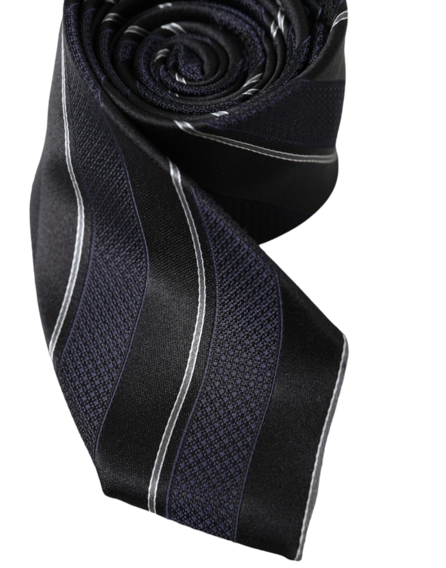 Dolce & Gabbana Black White Stripes Silk Adjustable Tie - KALAJ