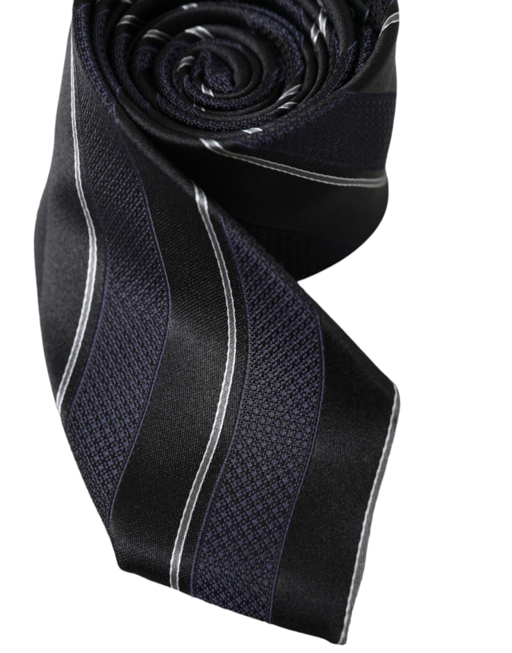 Dolce & Gabbana Black White Stripes Silk Adjustable Tie - KALAJ