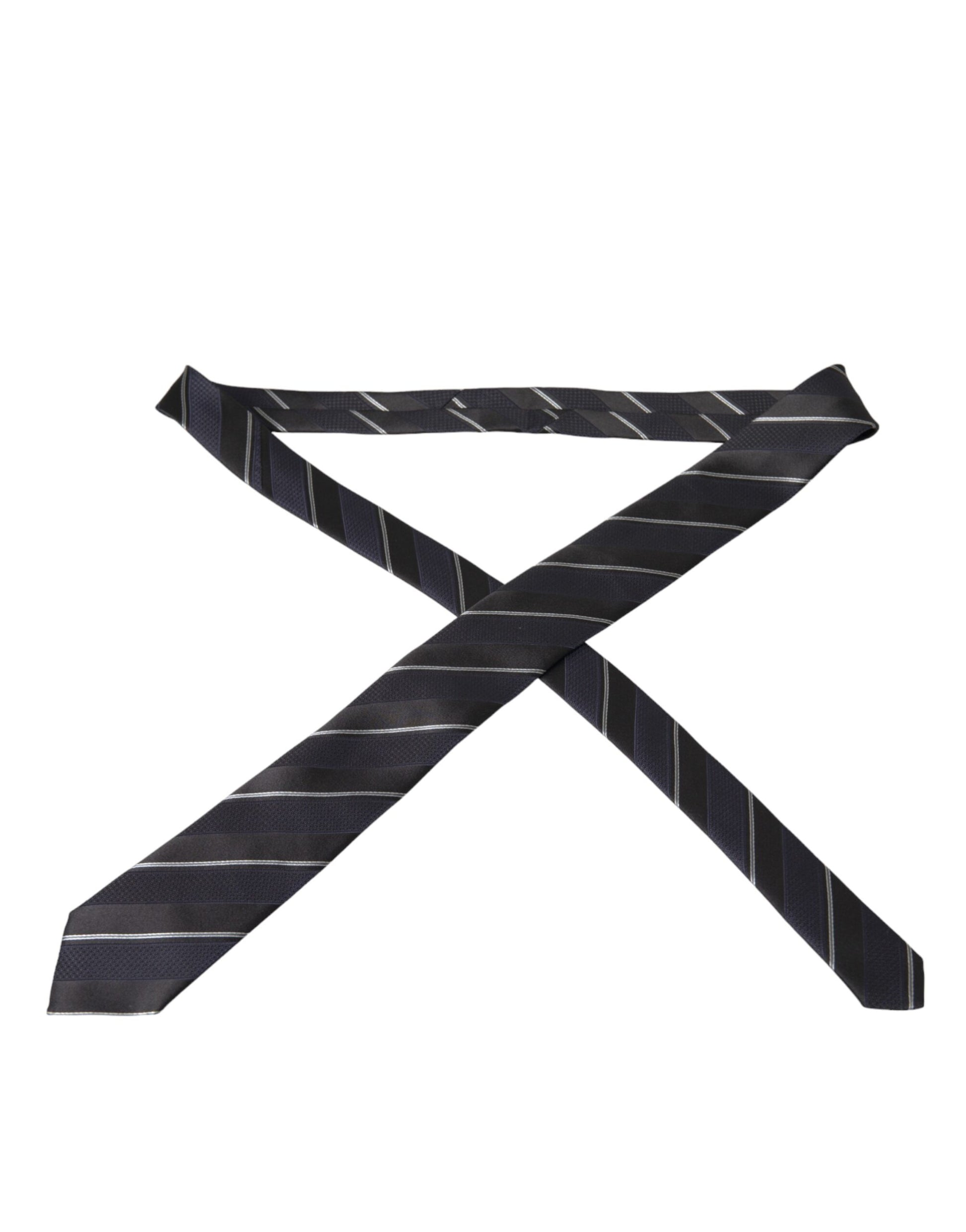 Dolce & Gabbana Black White Stripes Silk Adjustable Tie - KALAJ