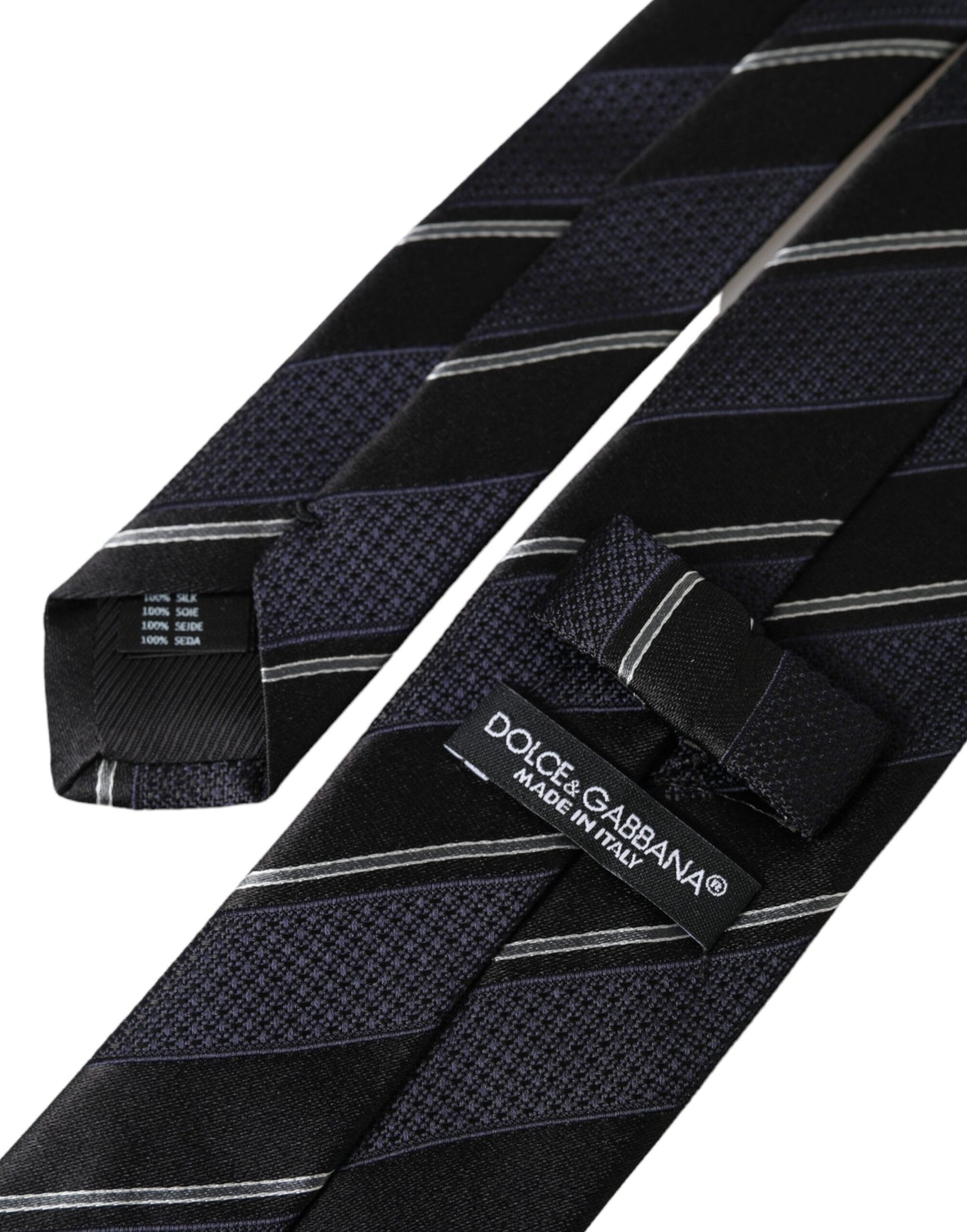 Dolce & Gabbana Black White Stripes Silk Adjustable Tie - KALAJ